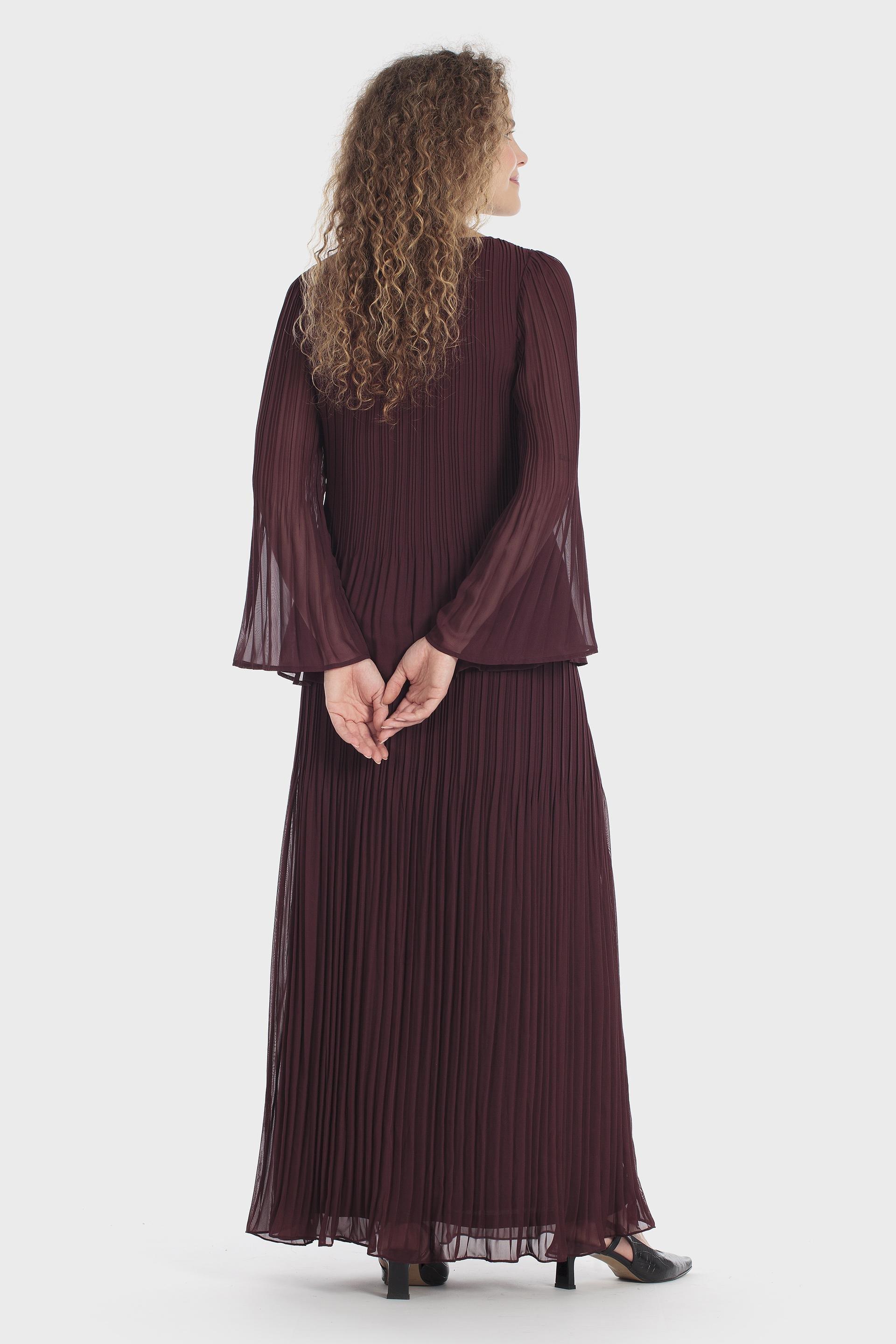 Pleated Bell Sleeve Blouse Purple, Red Dark, large image number 3
