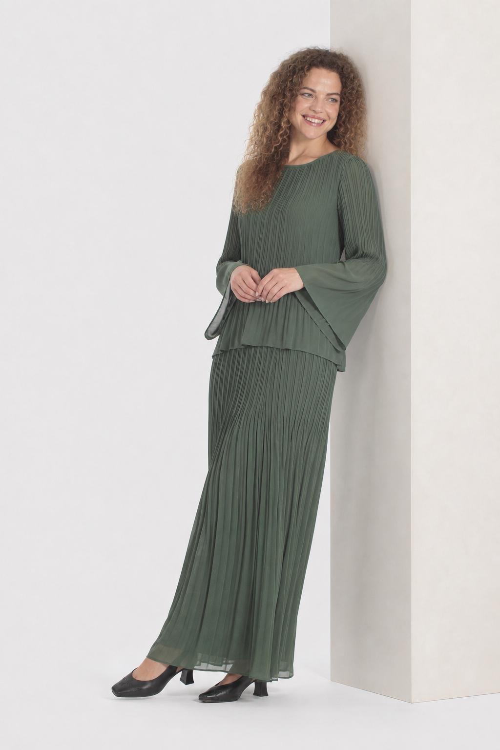 Pleated Bell Sleeve Blouse Green, Green Forest, large image number 0