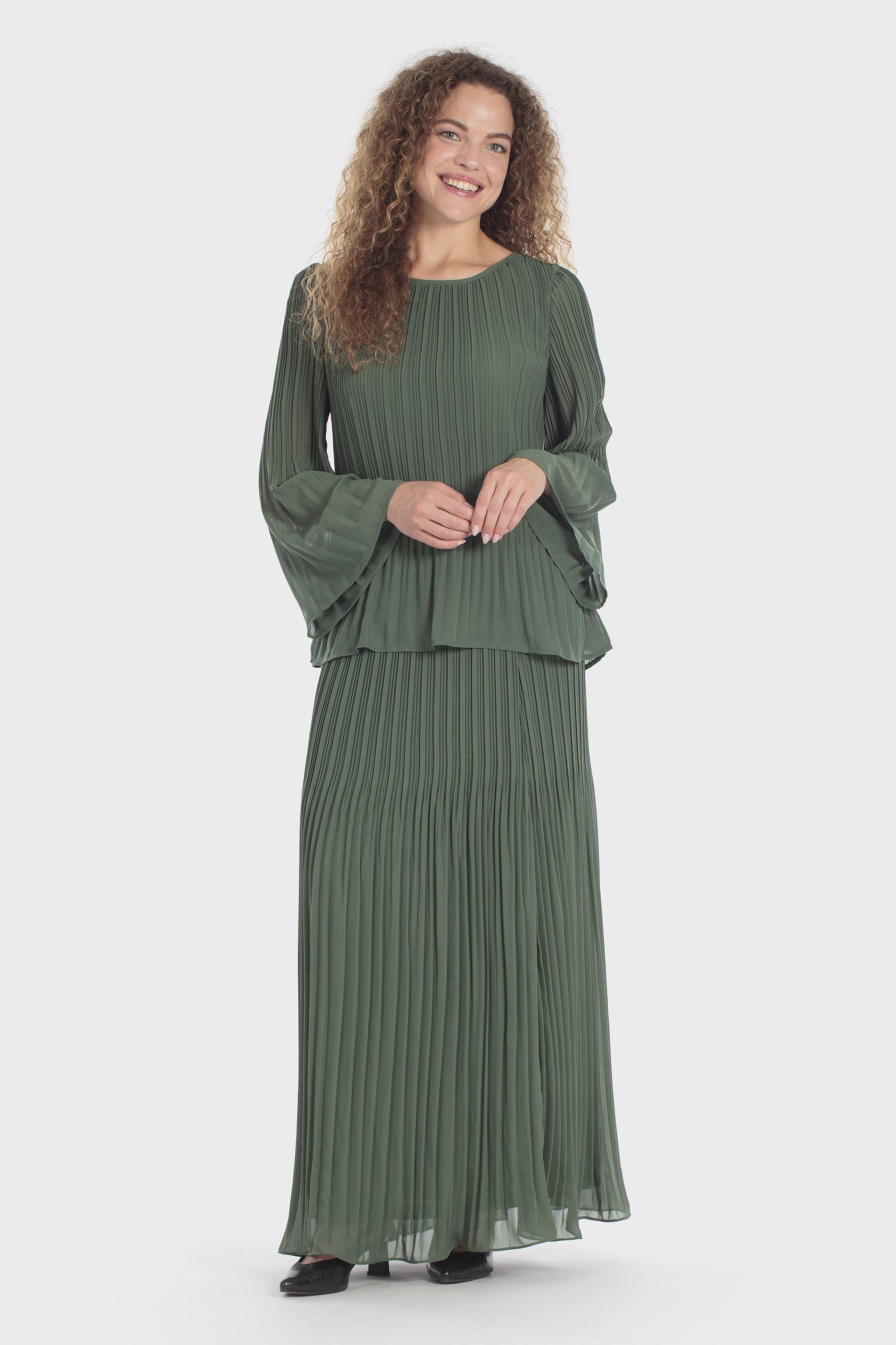 Pleated Bell Sleeve Blouse Green, Green Forest, medium