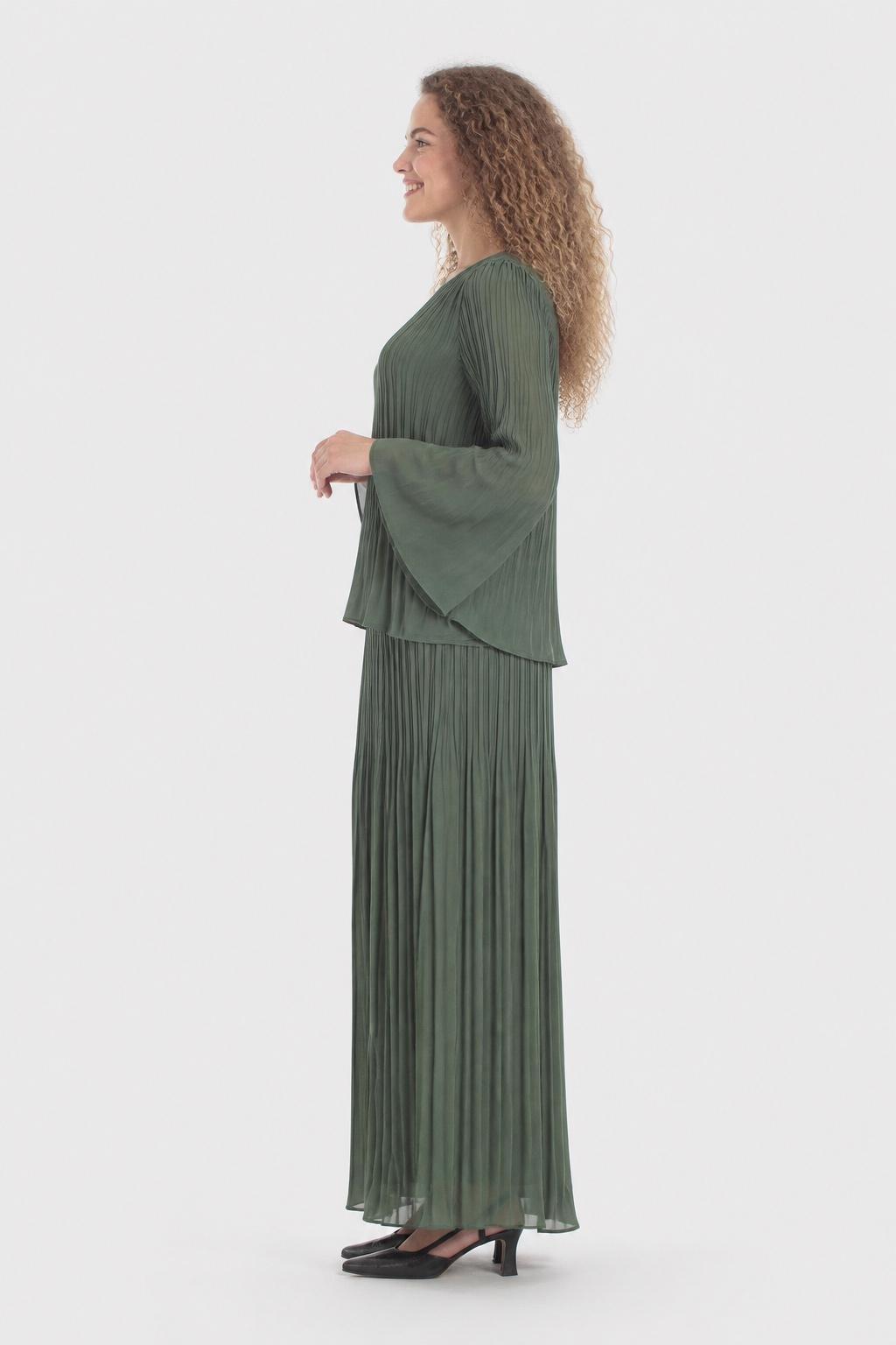 Pleated Bell Sleeve Blouse Green, Green Forest, large image number 1