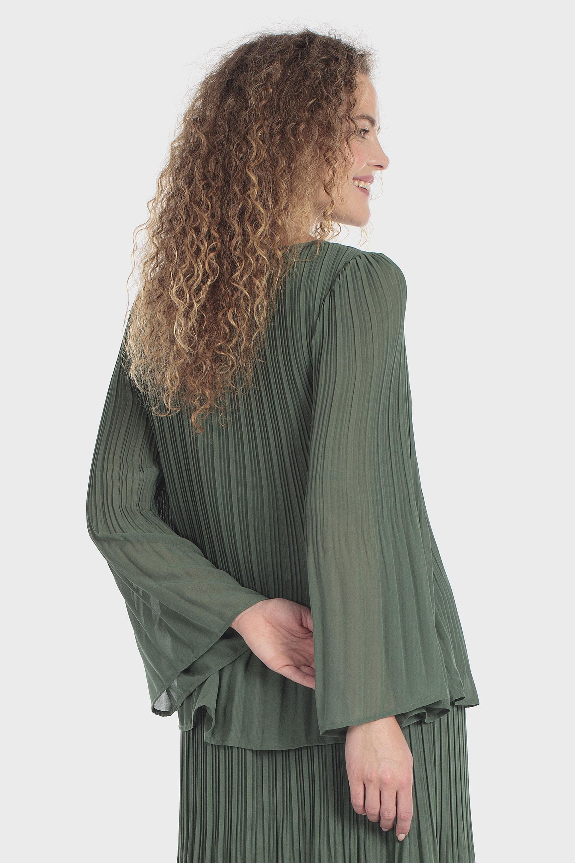 Pleated Bell Sleeve Blouse Green, Green Forest, large image number 2