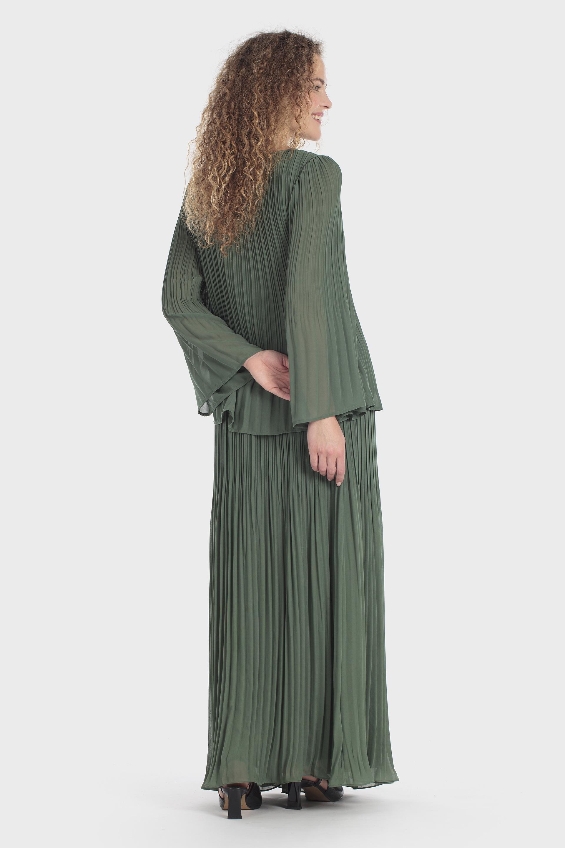 Pleated Bell Sleeve Blouse Green, Green Forest, large image number 3