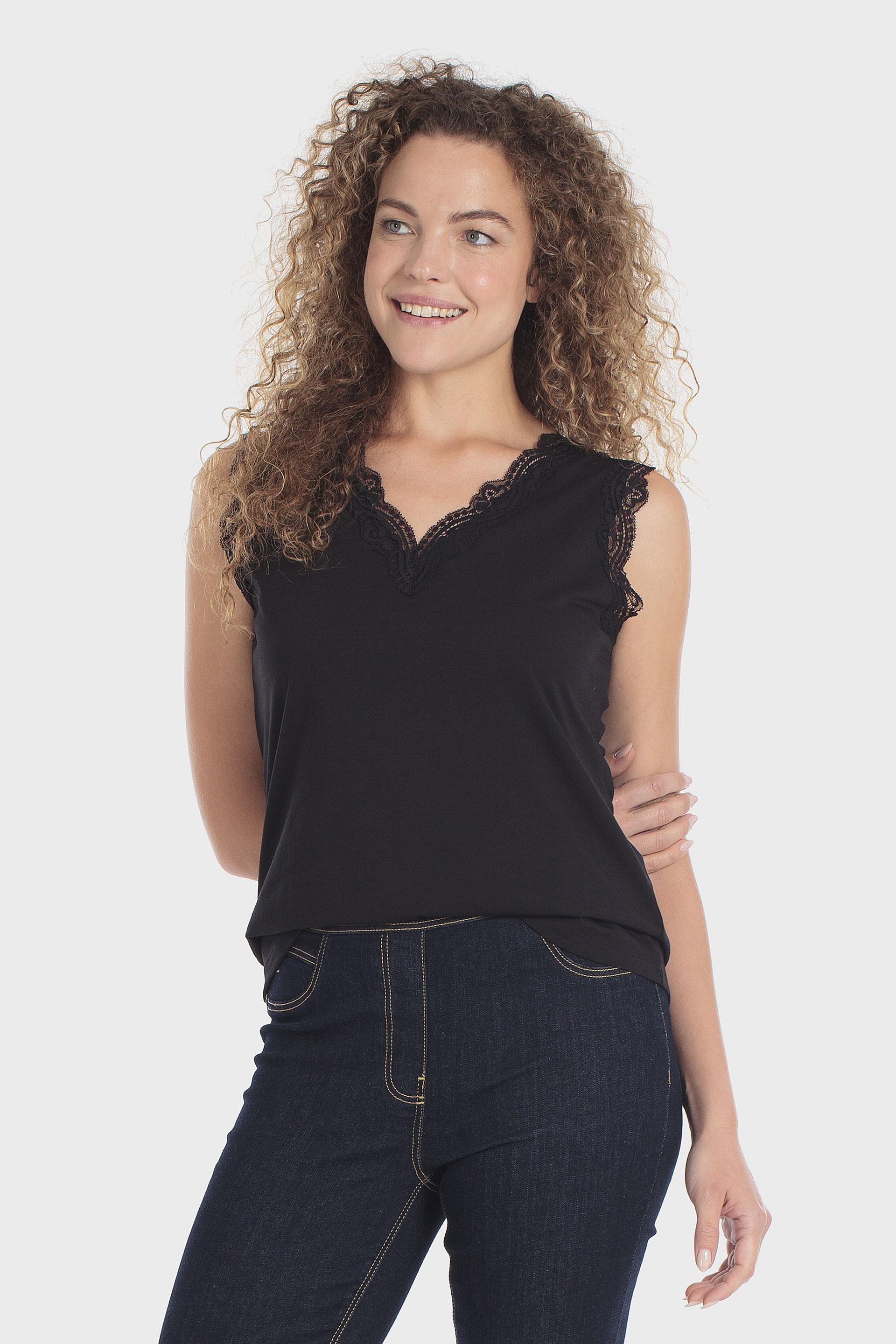 Black Lace T-Shirt, Black, large image number 0