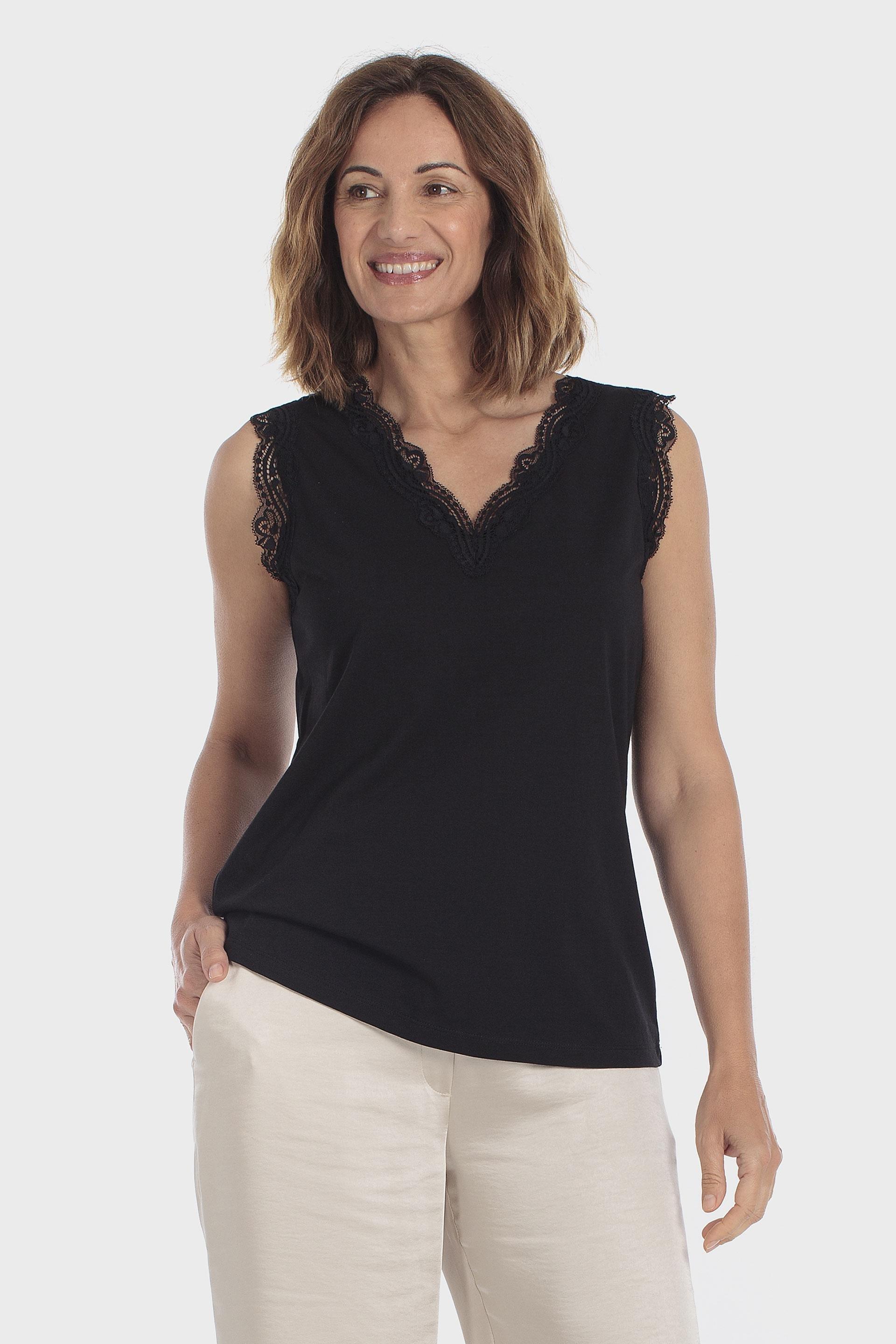 Black Lace T-Shirt, Black, medium