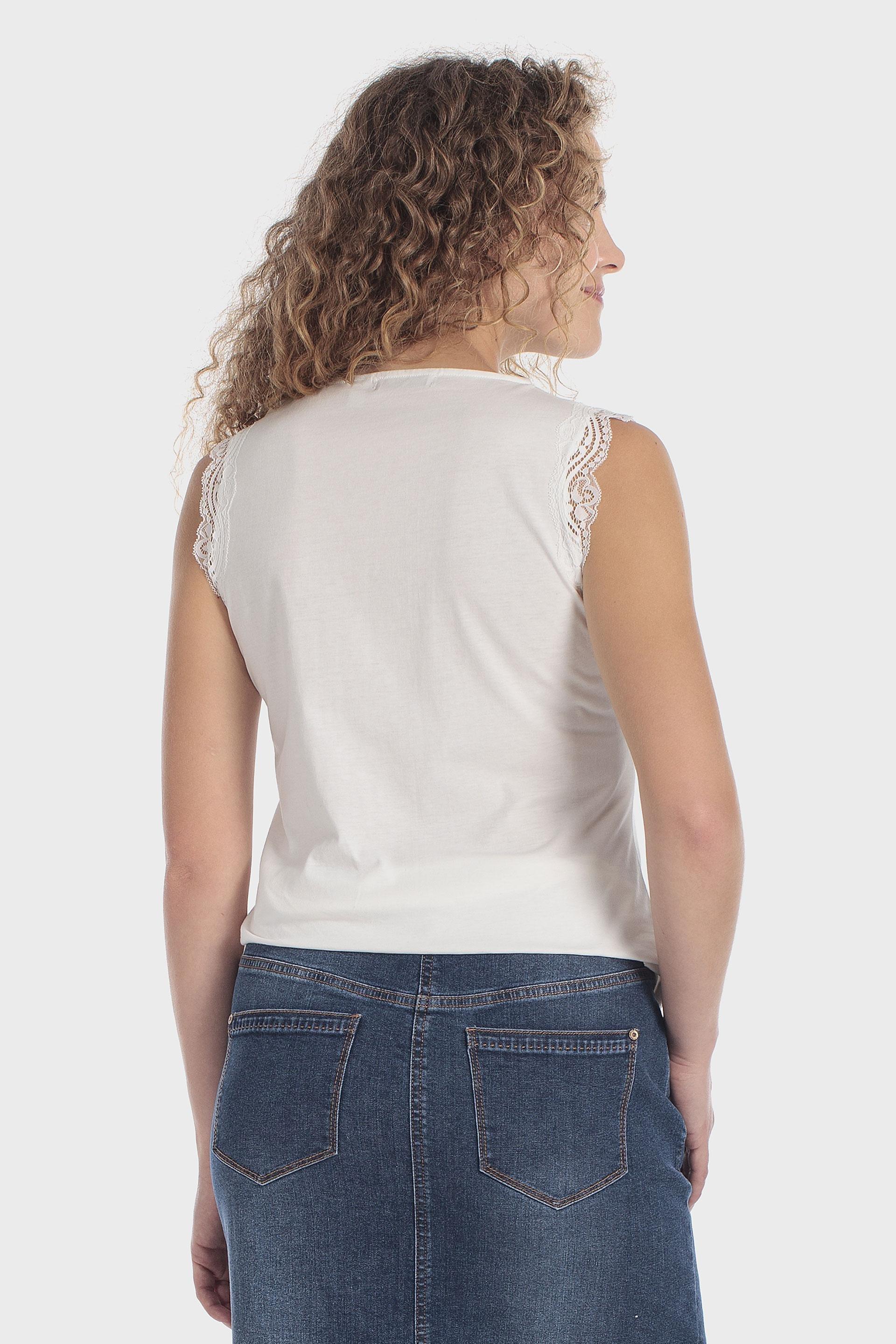 White Lace T-Shirt, Beige Talc, medium