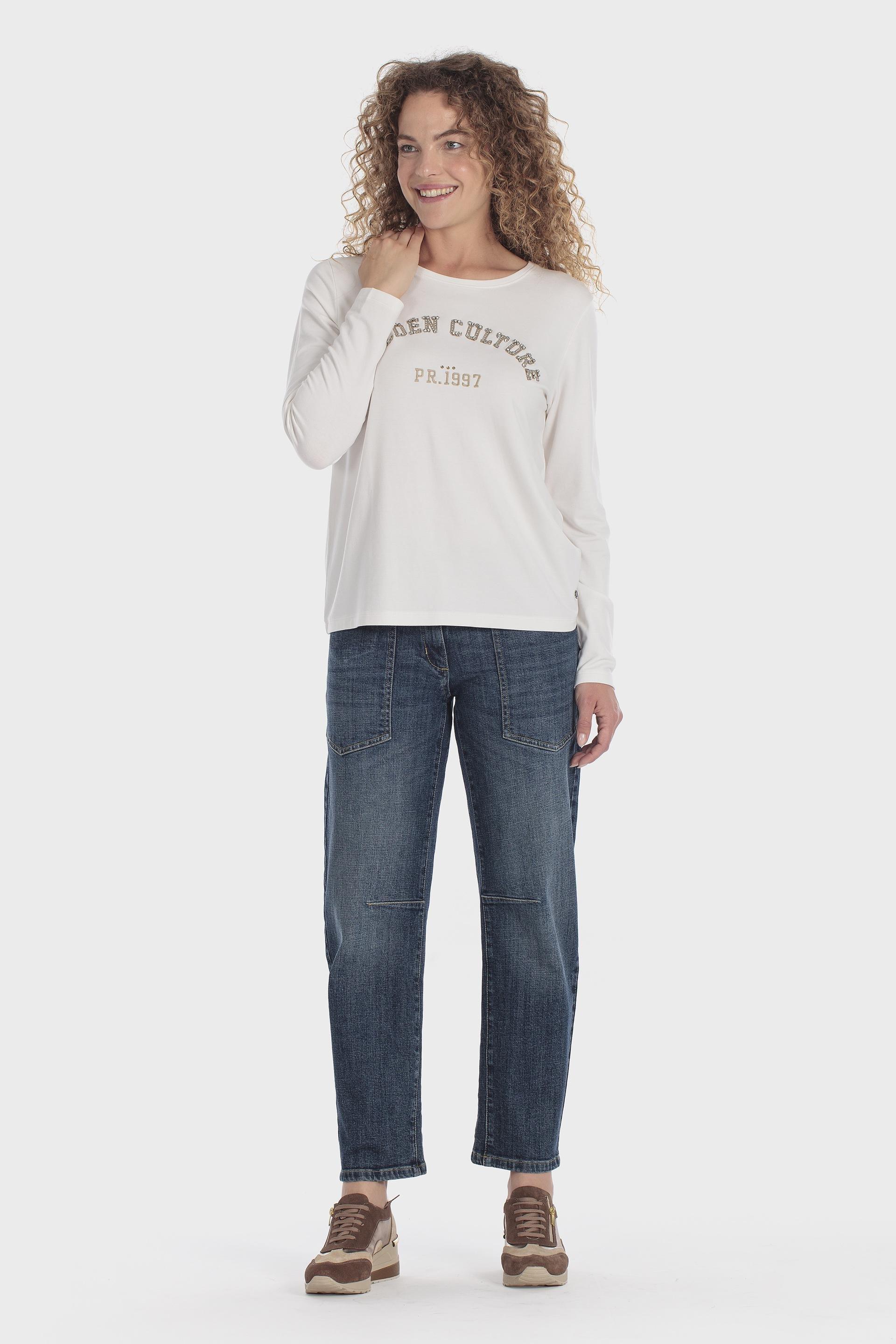 Gemstone Slogan Long Sleeve T-Shirt Cream, Beige Talc, large image number 1