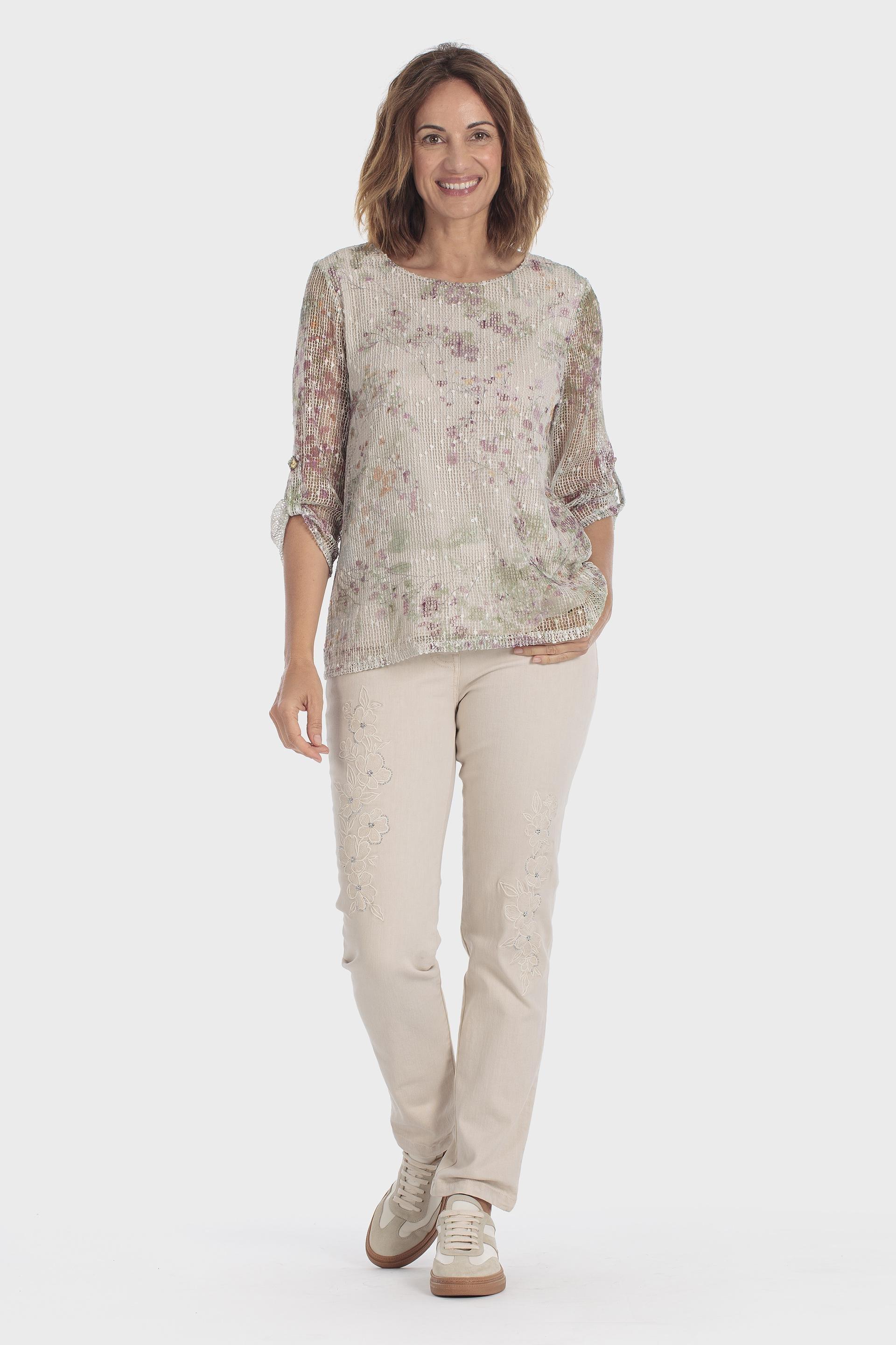 Mesh Printed T-Shirt Beige, Beige, large image number 1