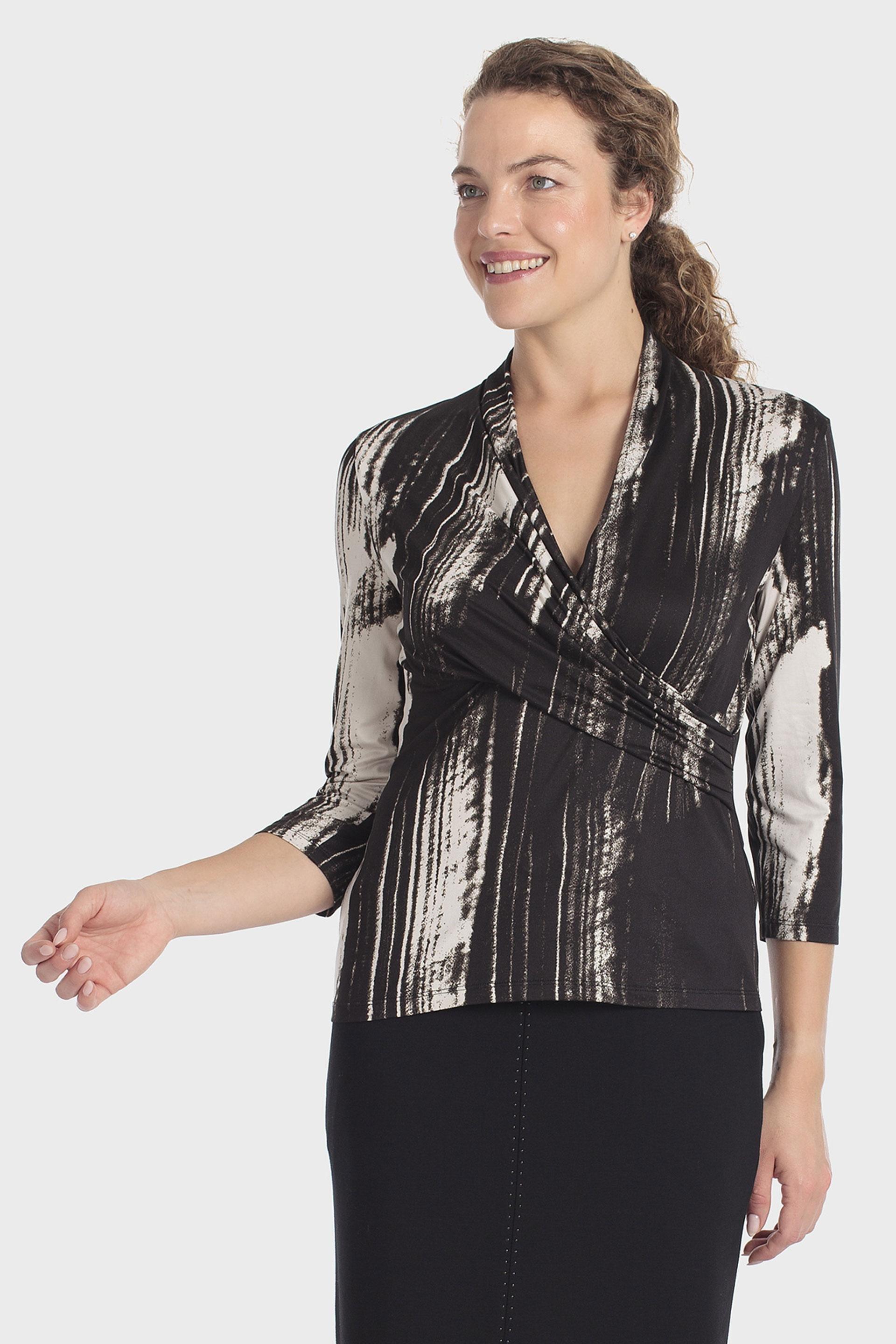 Printed criss-cross t-shirt, WOMEN, Black, medium