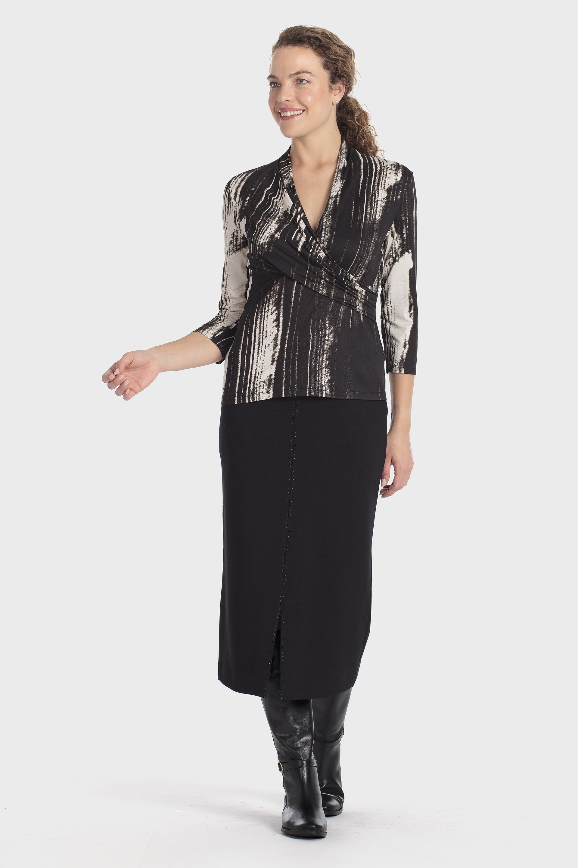 Printed criss-cross t-shirt, WOMEN, Black, medium