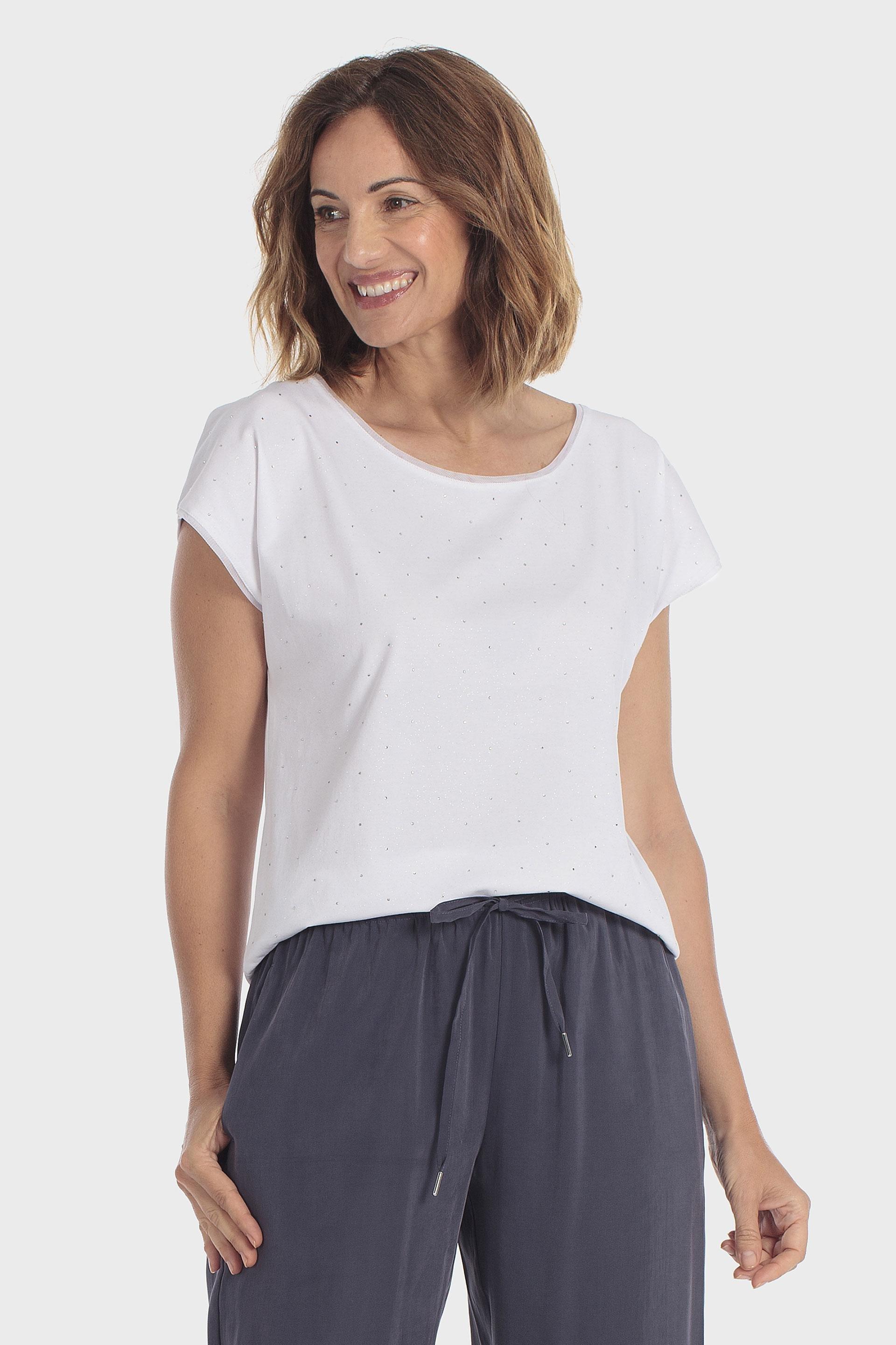 White Rhinestone T-Shirt, Beige Talc, large image number 0