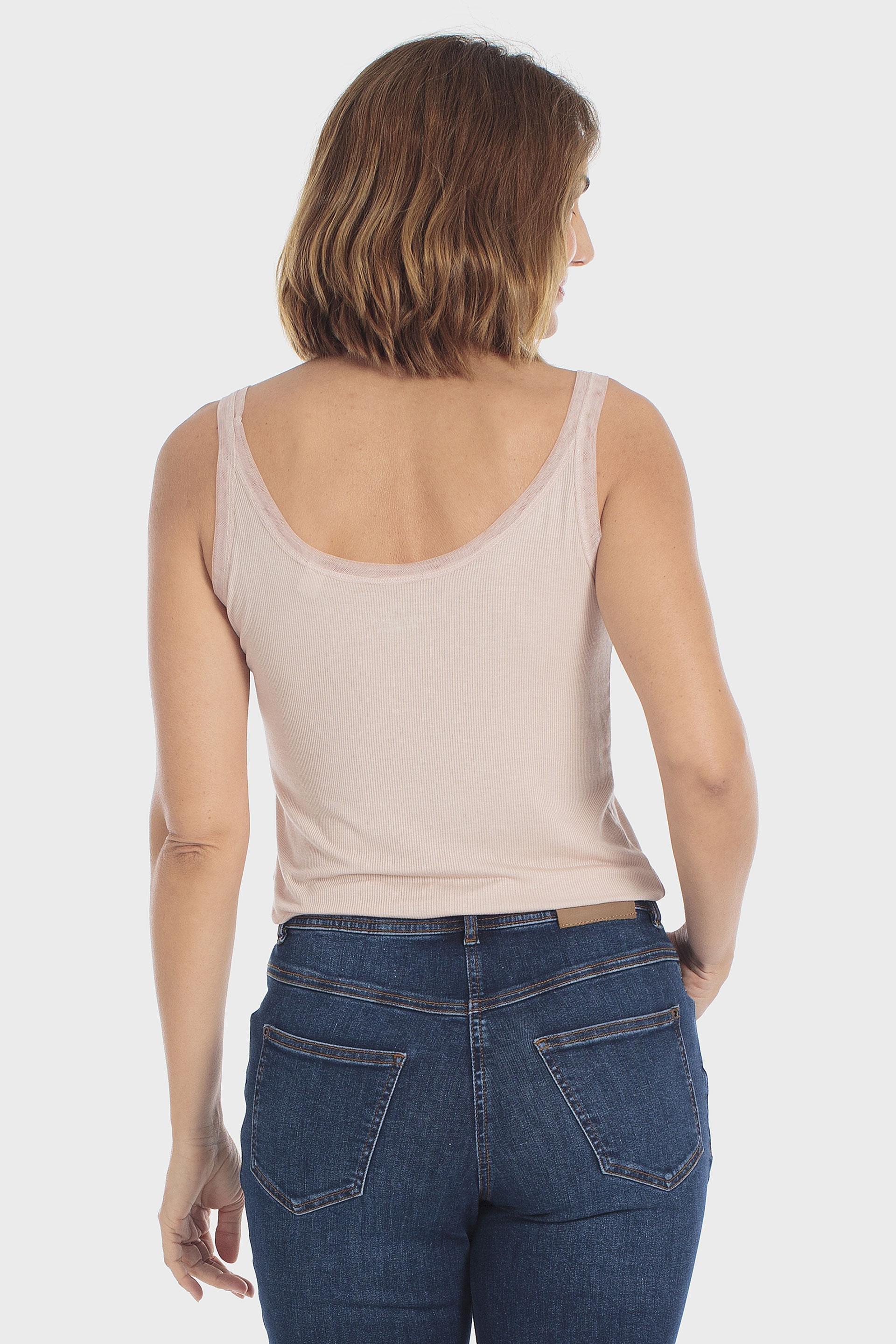 Ribbed Sleeveless Vest Top Pink, Pink Nude, medium
