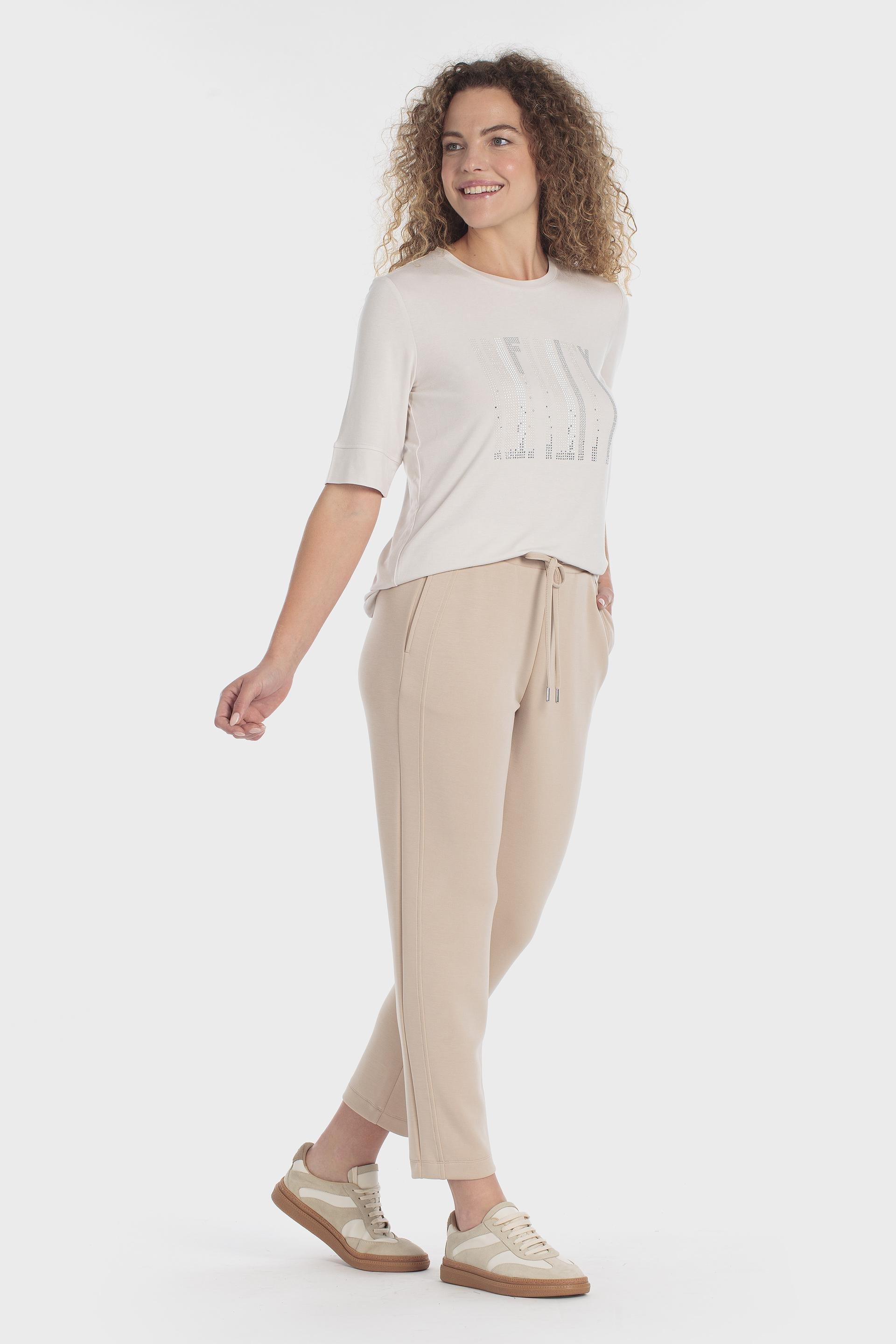 تيشيرت مرصّع بأكمام قصيرة كريمي, Beige, large image number 1