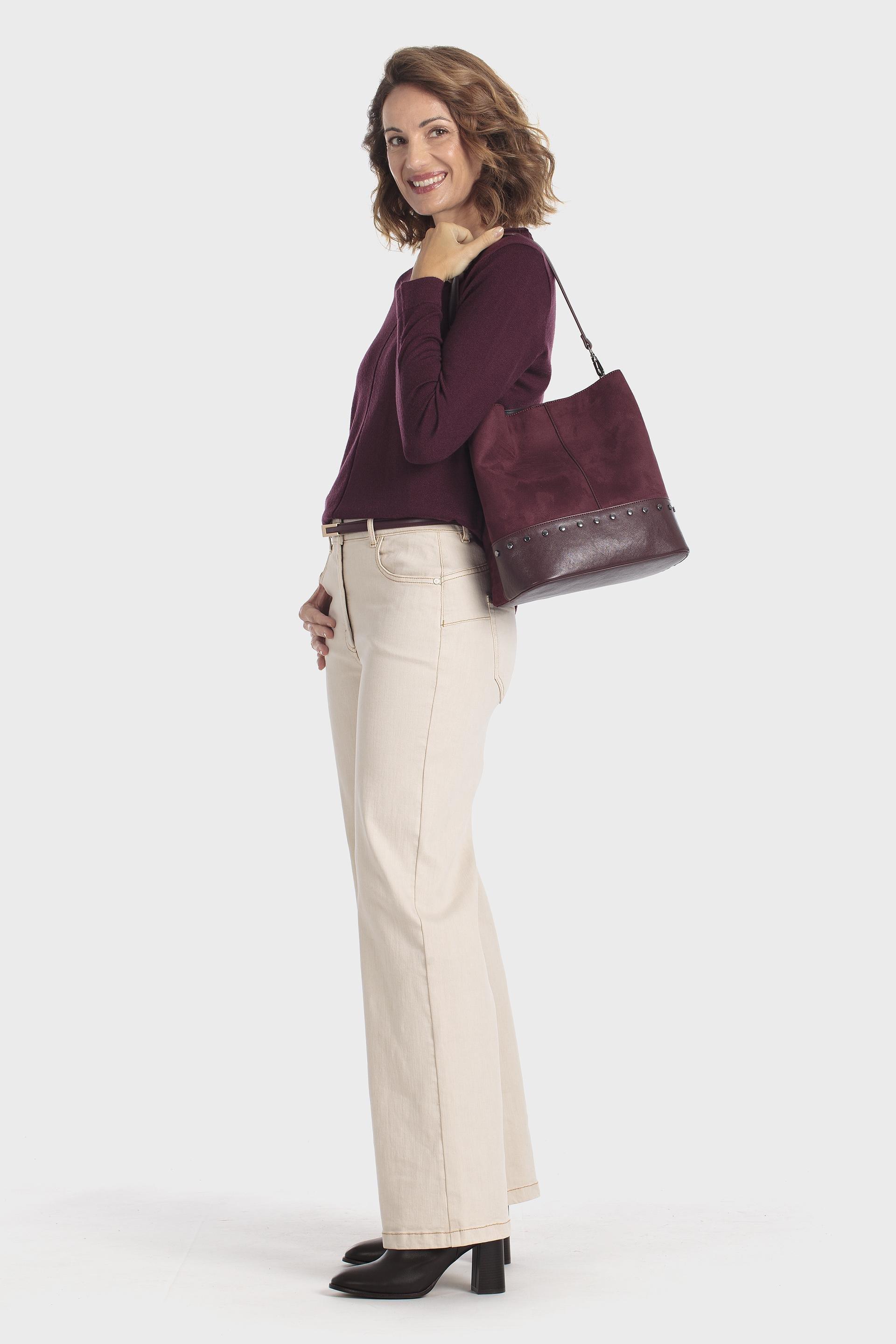 Studded Bucket Shoulder Bag Burgundy, Garnet, large image number 0