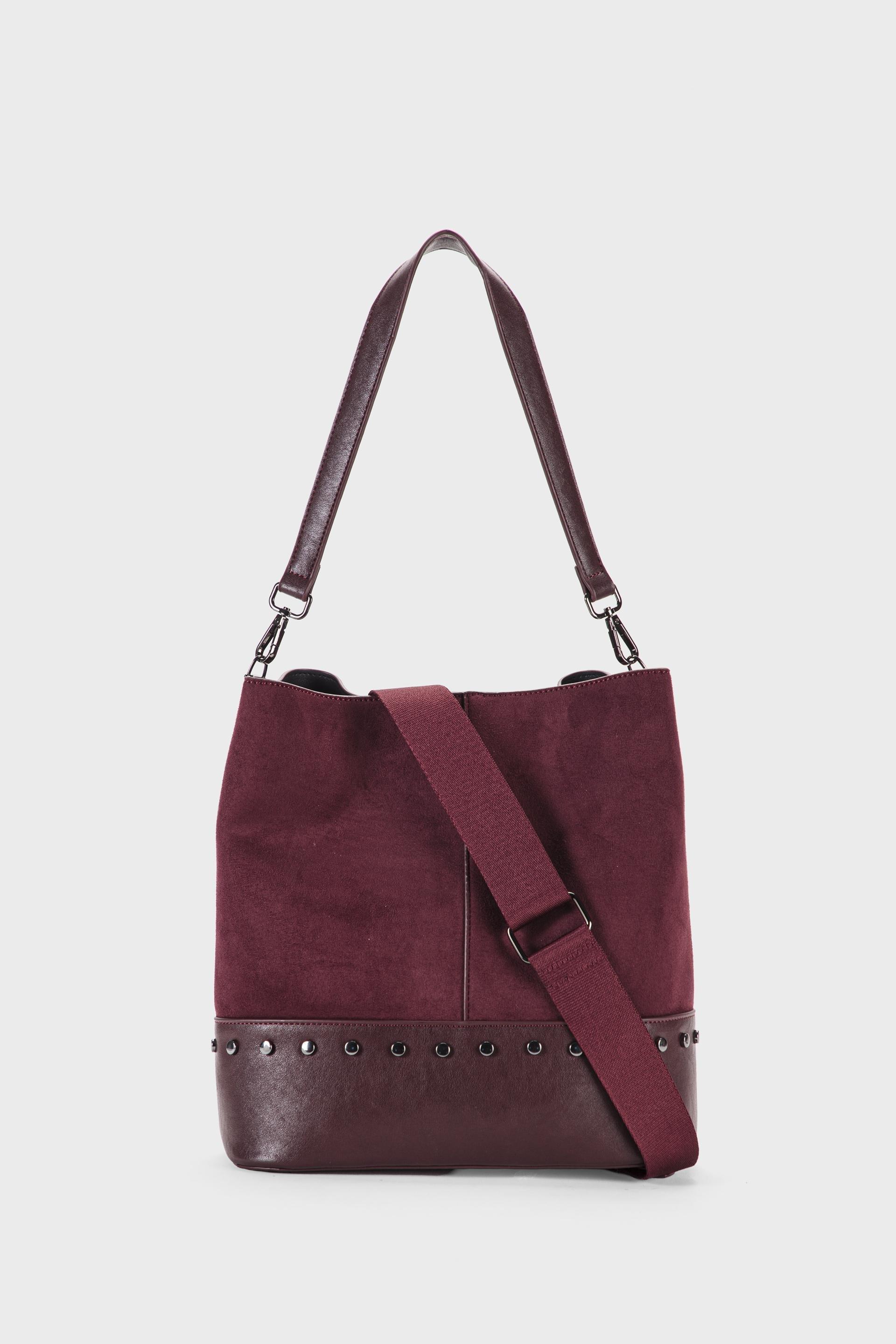 Studded Bucket Shoulder Bag Burgundy, Garnet, large image number 1