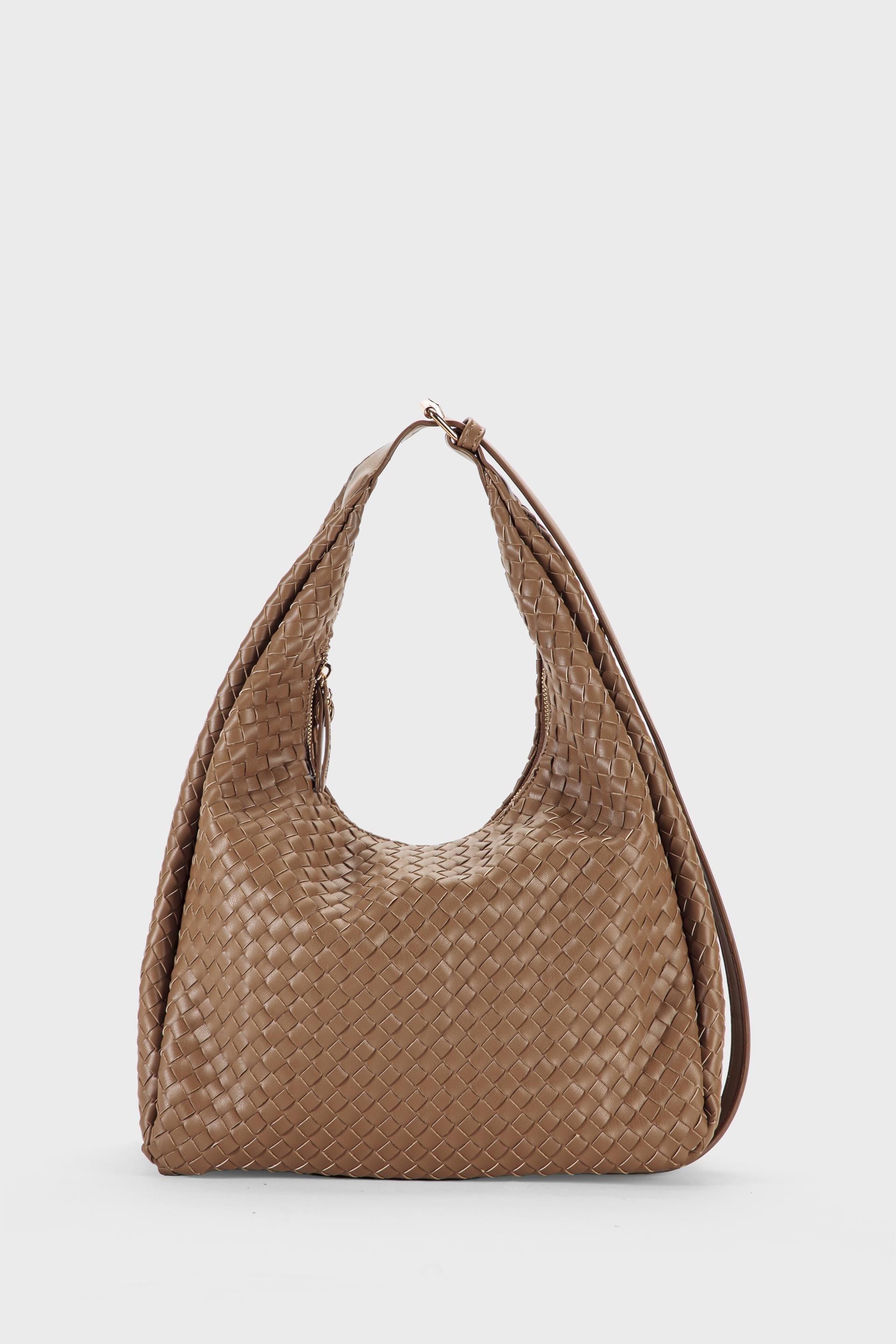 Braided Hobo Bag Beige, Beige Camel, medium