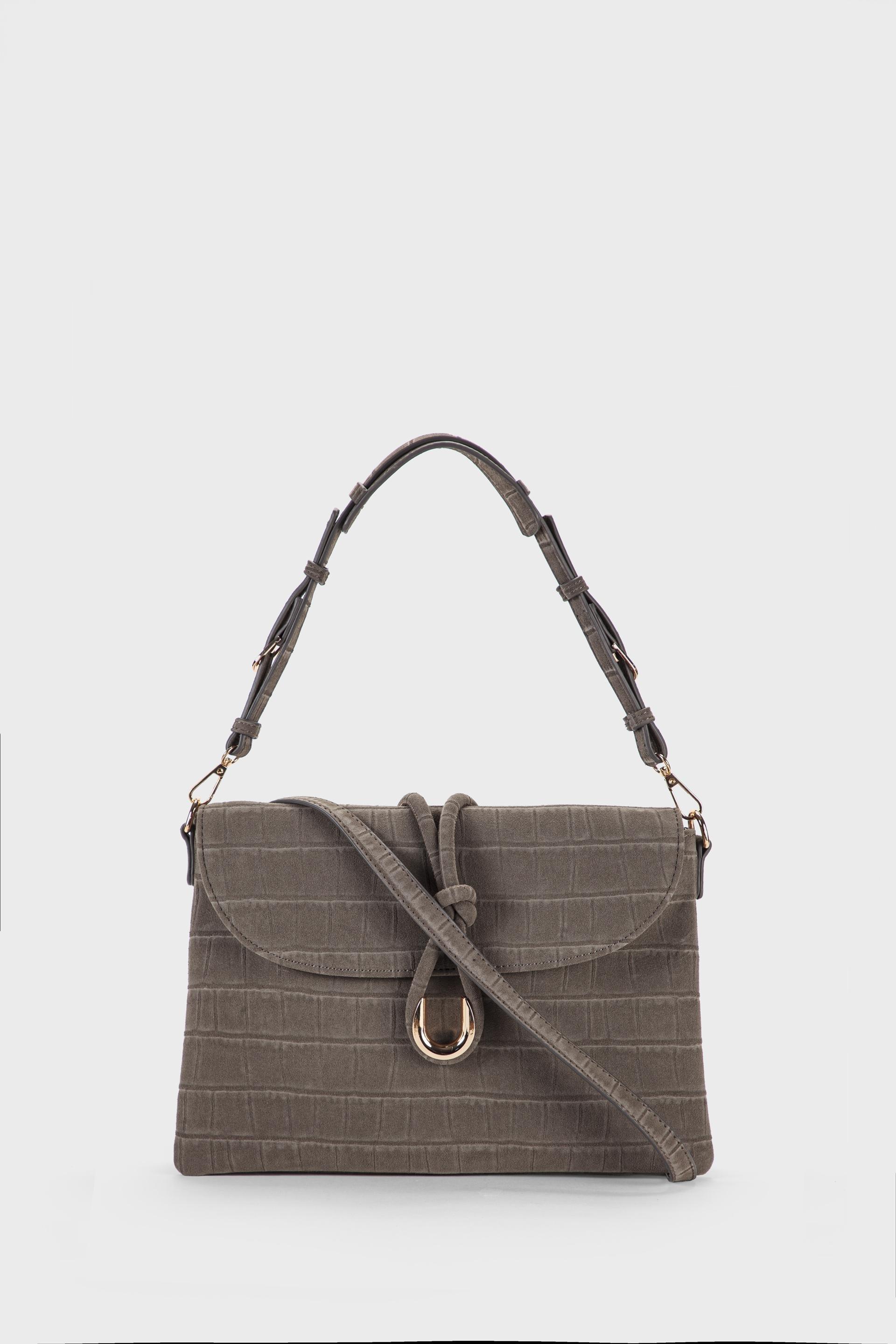 Crocodile Print Shoulder Bag Brown, Grey, medium