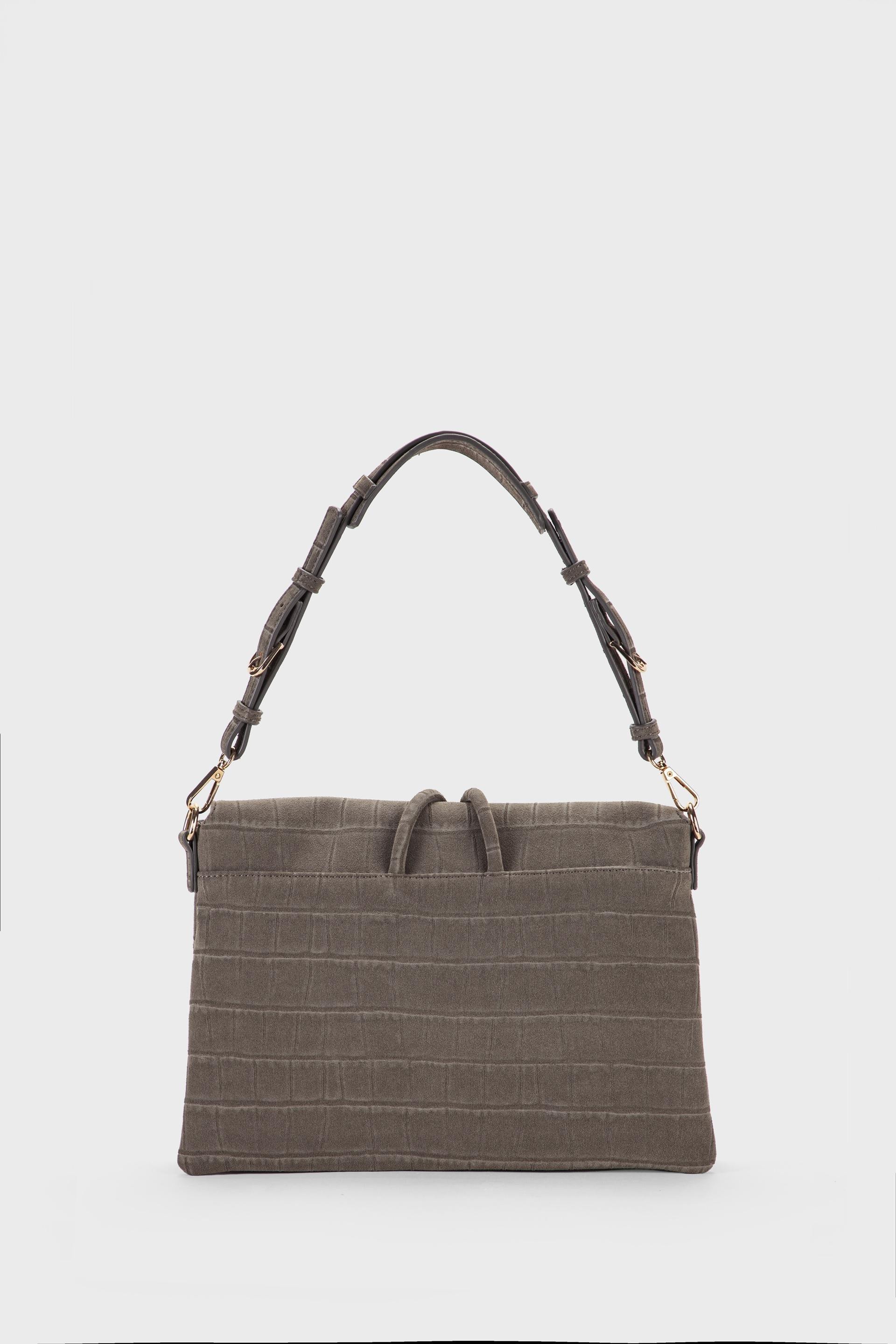 Crocodile Print Shoulder Bag Brown, Grey, large image number 2