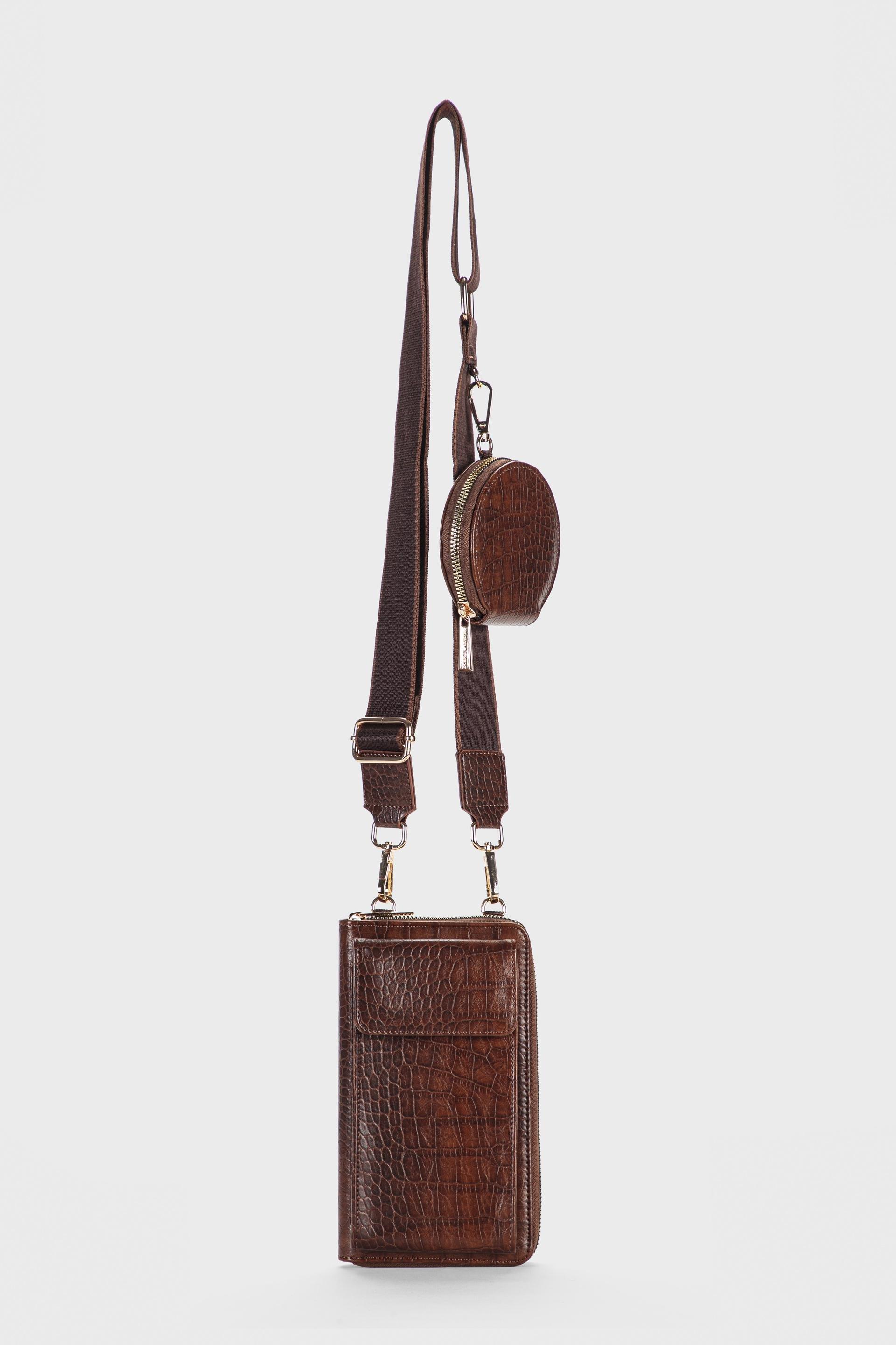 Brown Croc Phone Bag, Brown, large image number 0