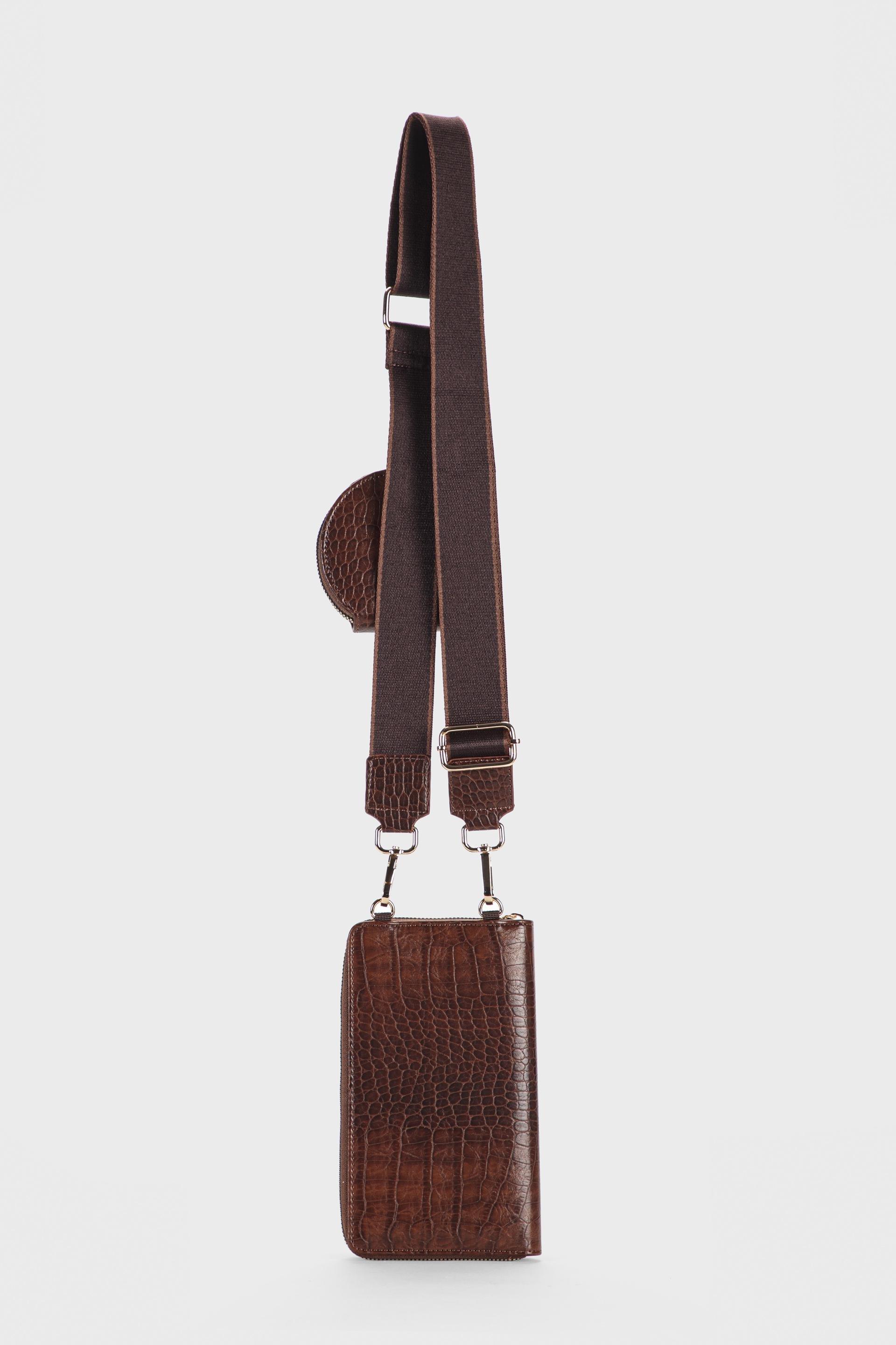 Brown Croc Phone Bag, Brown, large image number 1