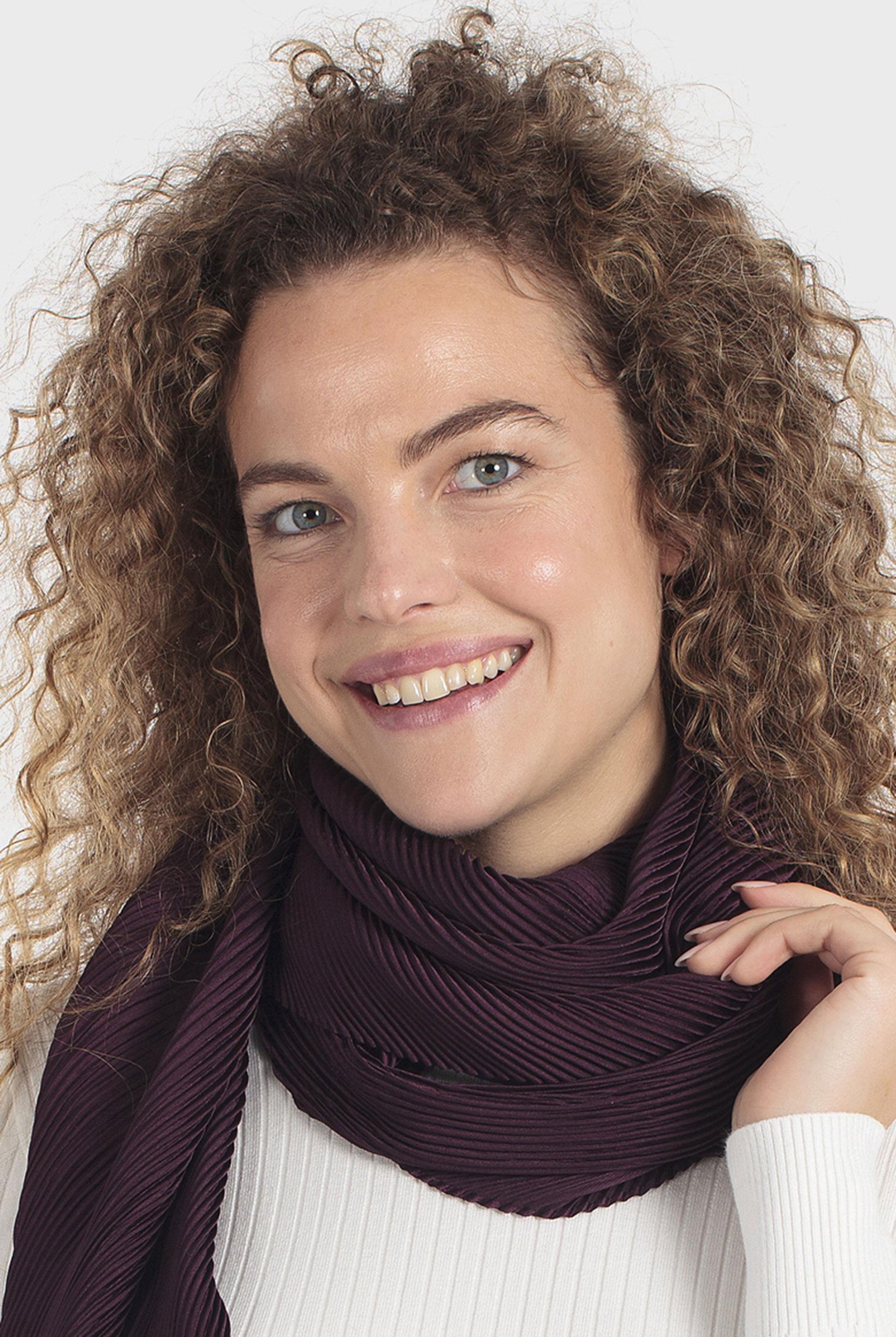 Pleated Pashmina Cream, Purple Auvergine, medium