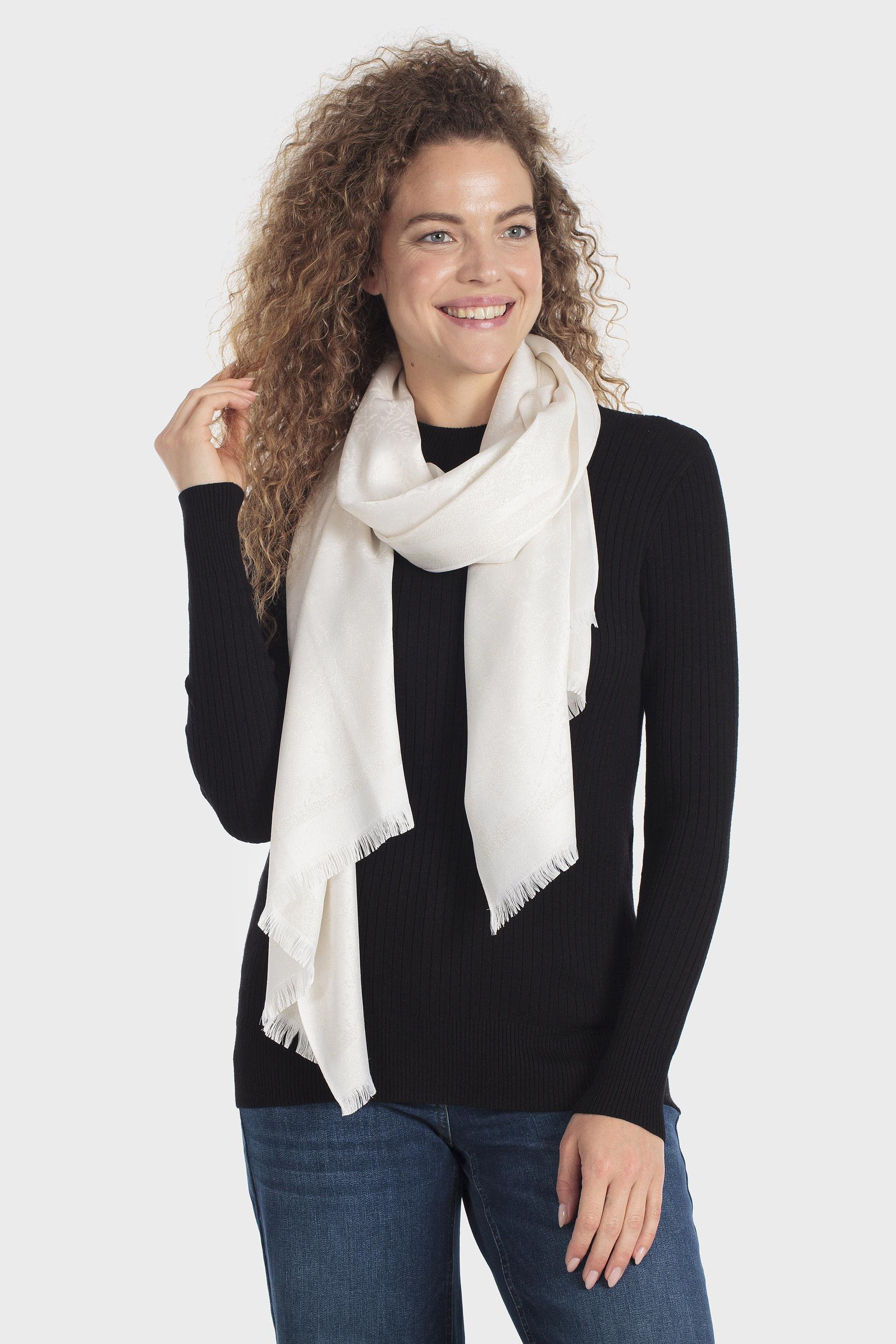 Printed Pashmina Black, White Off White, medium