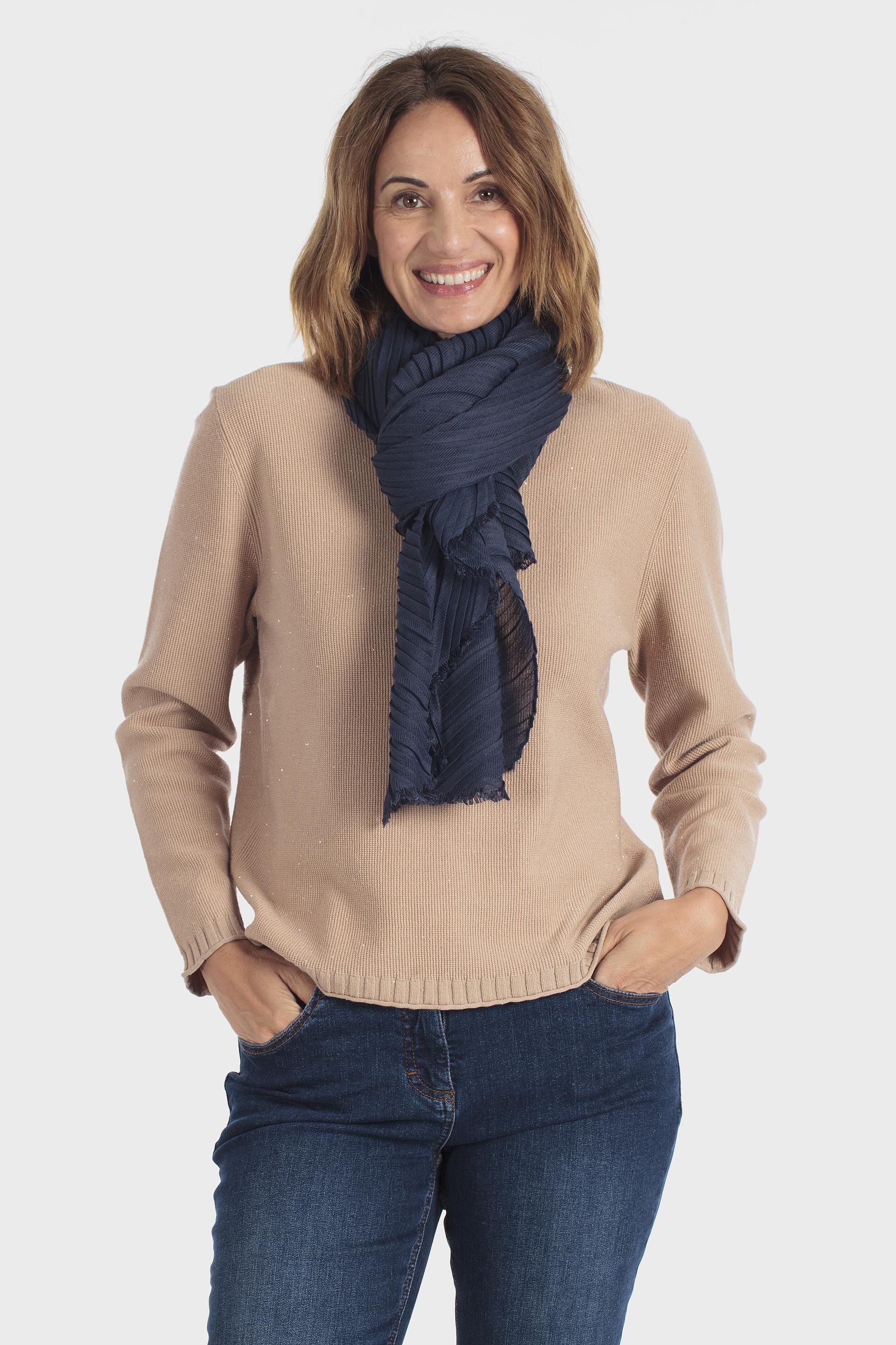 Navy Pleated Foulard, Blue Baltic, large image number 0