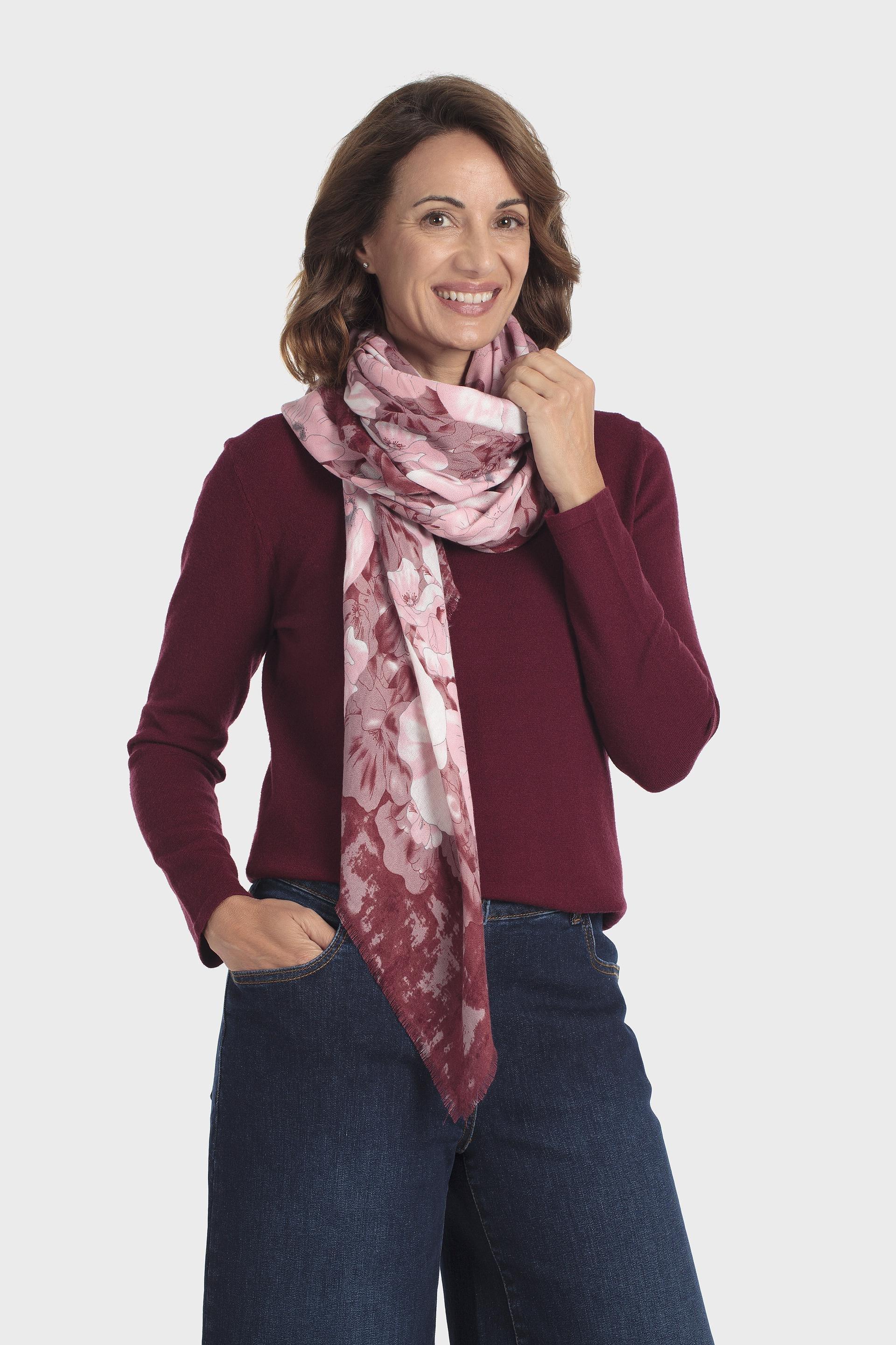 Floral Print Scarf Multicolour, Garnet, medium