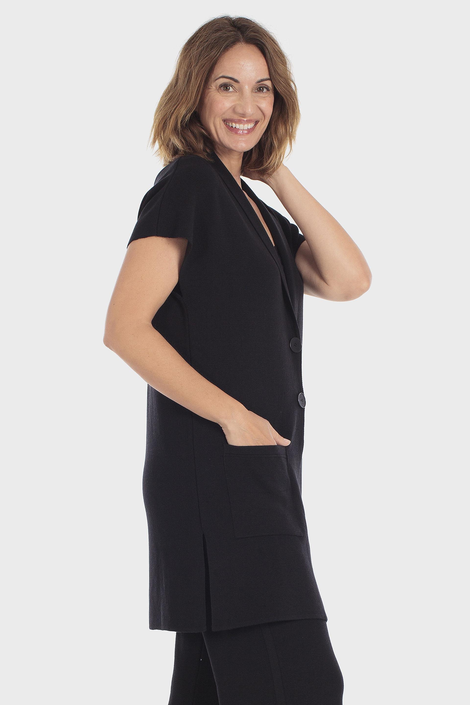 Criss-Cross Long Waistcoat Black, Black, medium