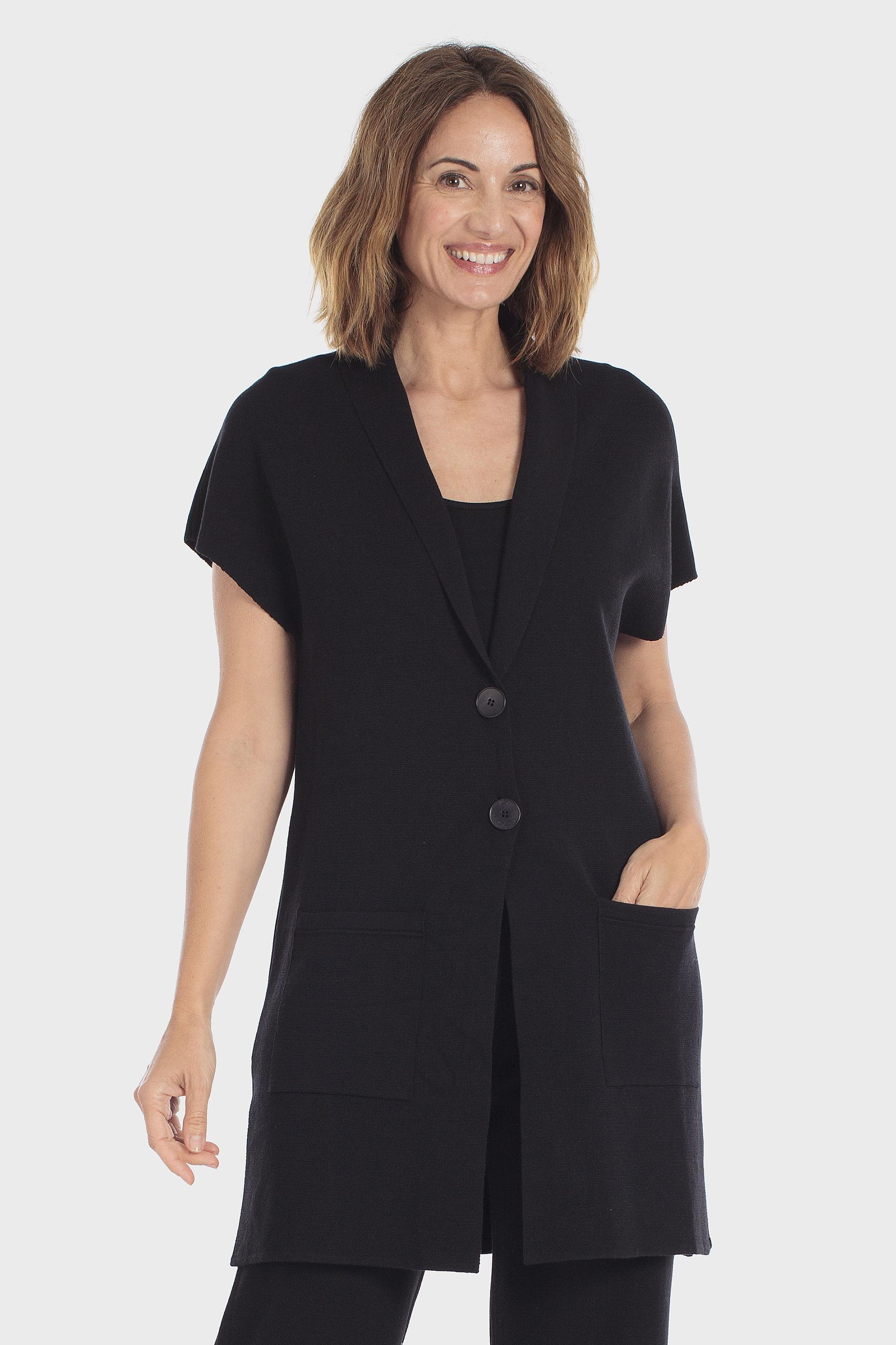 Criss-Cross Long Waistcoat Black, Black, medium