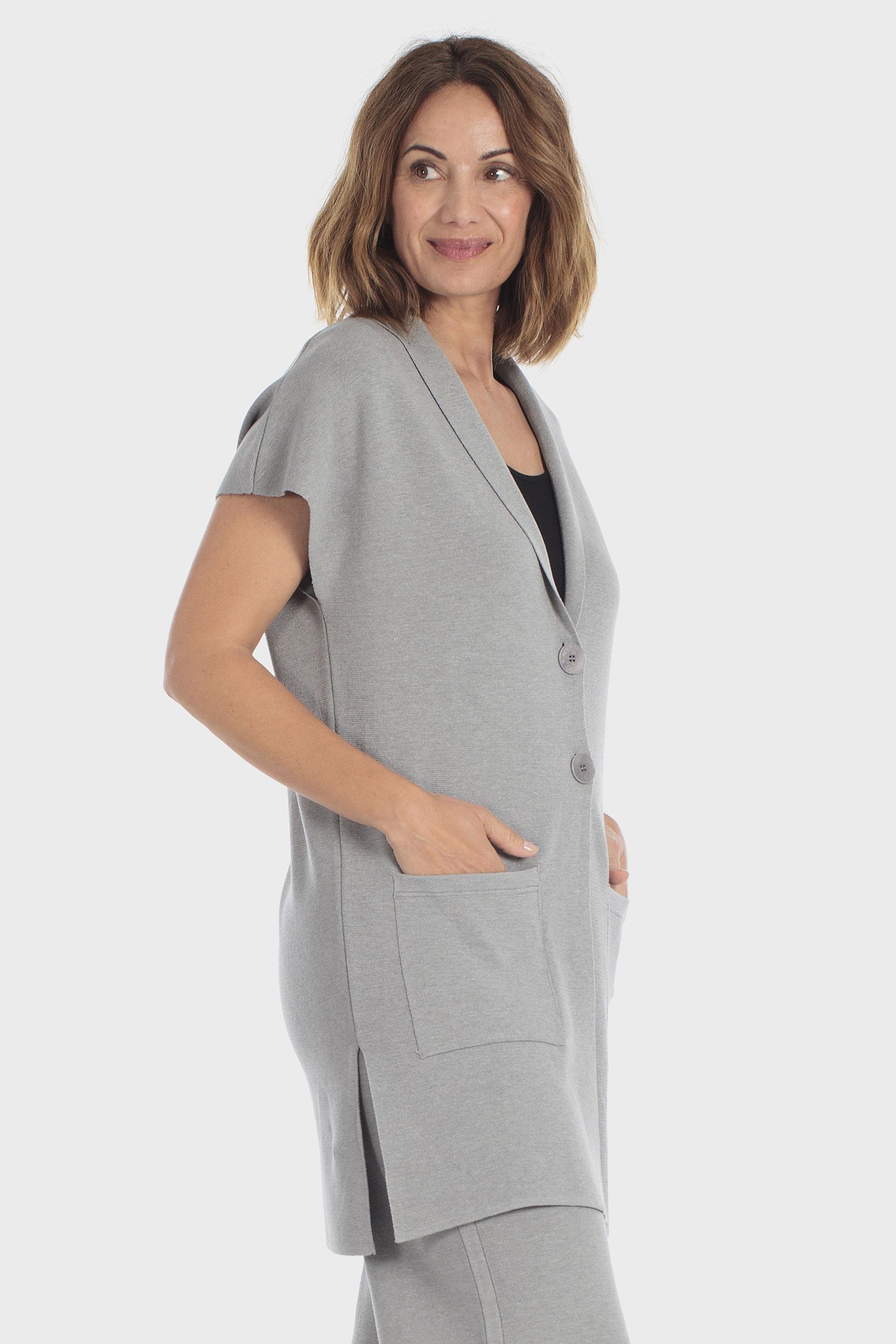 Criss-Cross Long Waistcoat Grey, Grey Melange, medium