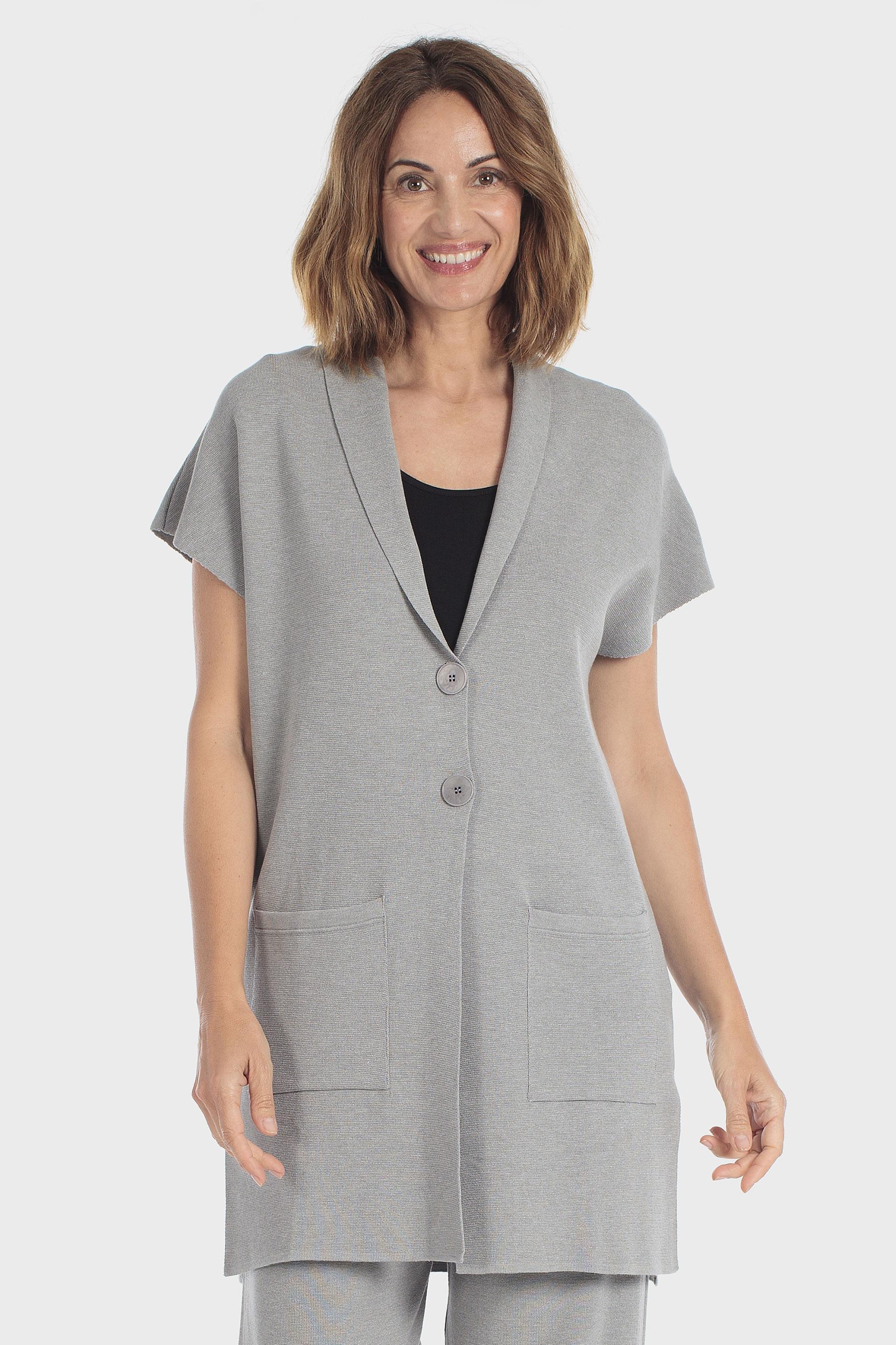 Criss-Cross Long Waistcoat Grey, Grey Melange, medium