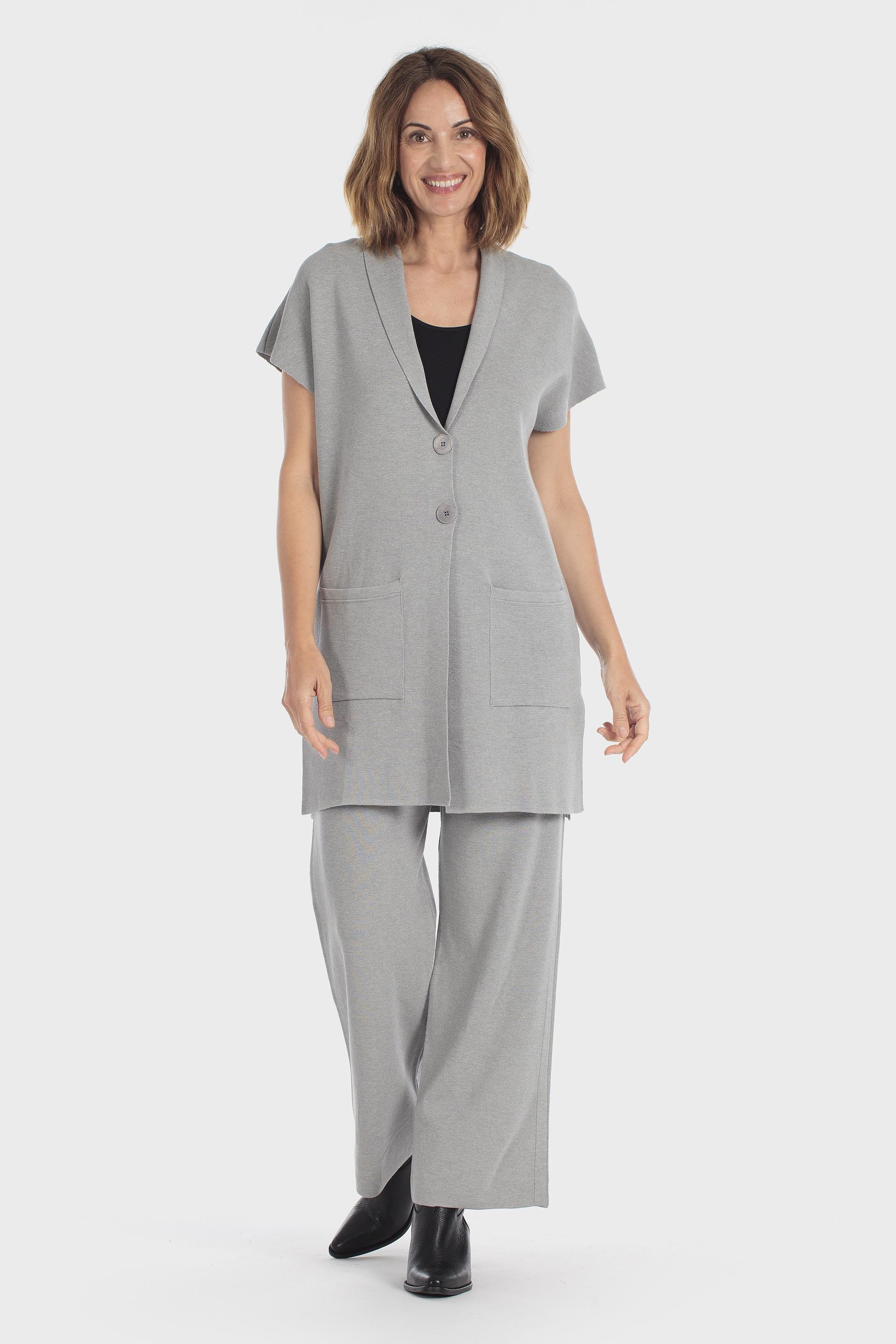 Criss-Cross Long Waistcoat Grey, Grey Melange, medium