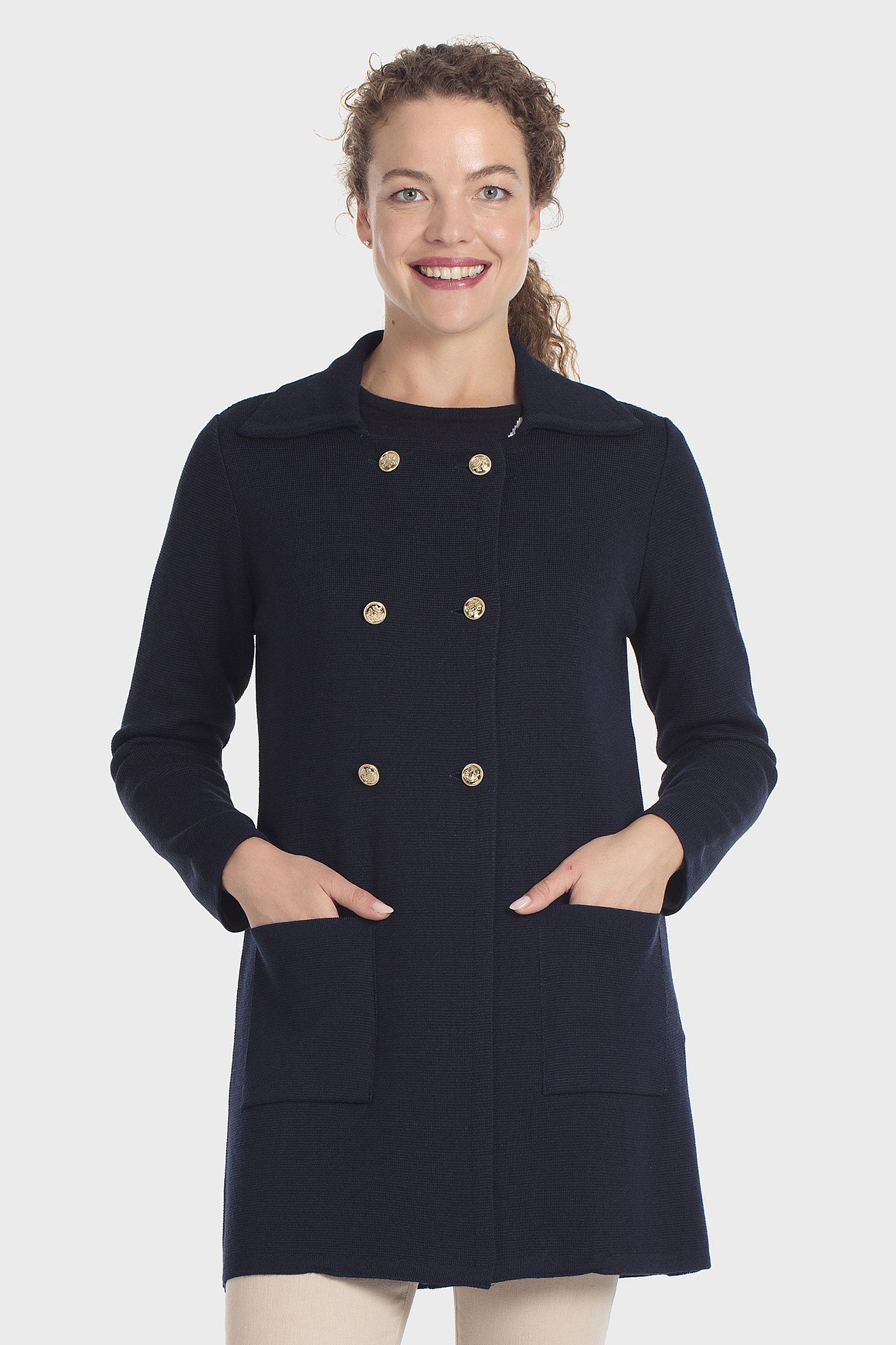 Double-Breasted Longline Jacket Navy, Blue Navy, medium
