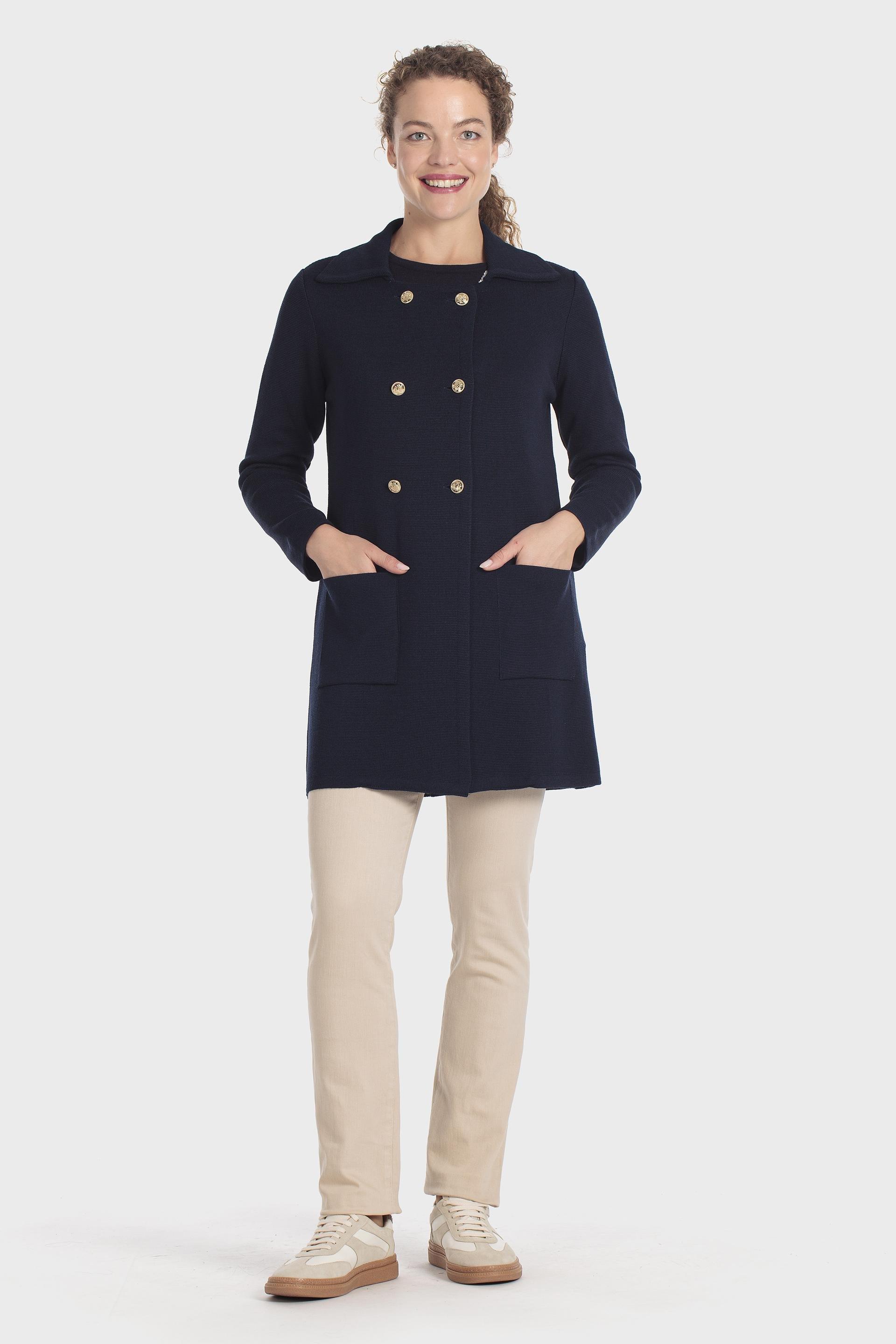 Double-Breasted Longline Jacket Navy, Blue Navy, medium