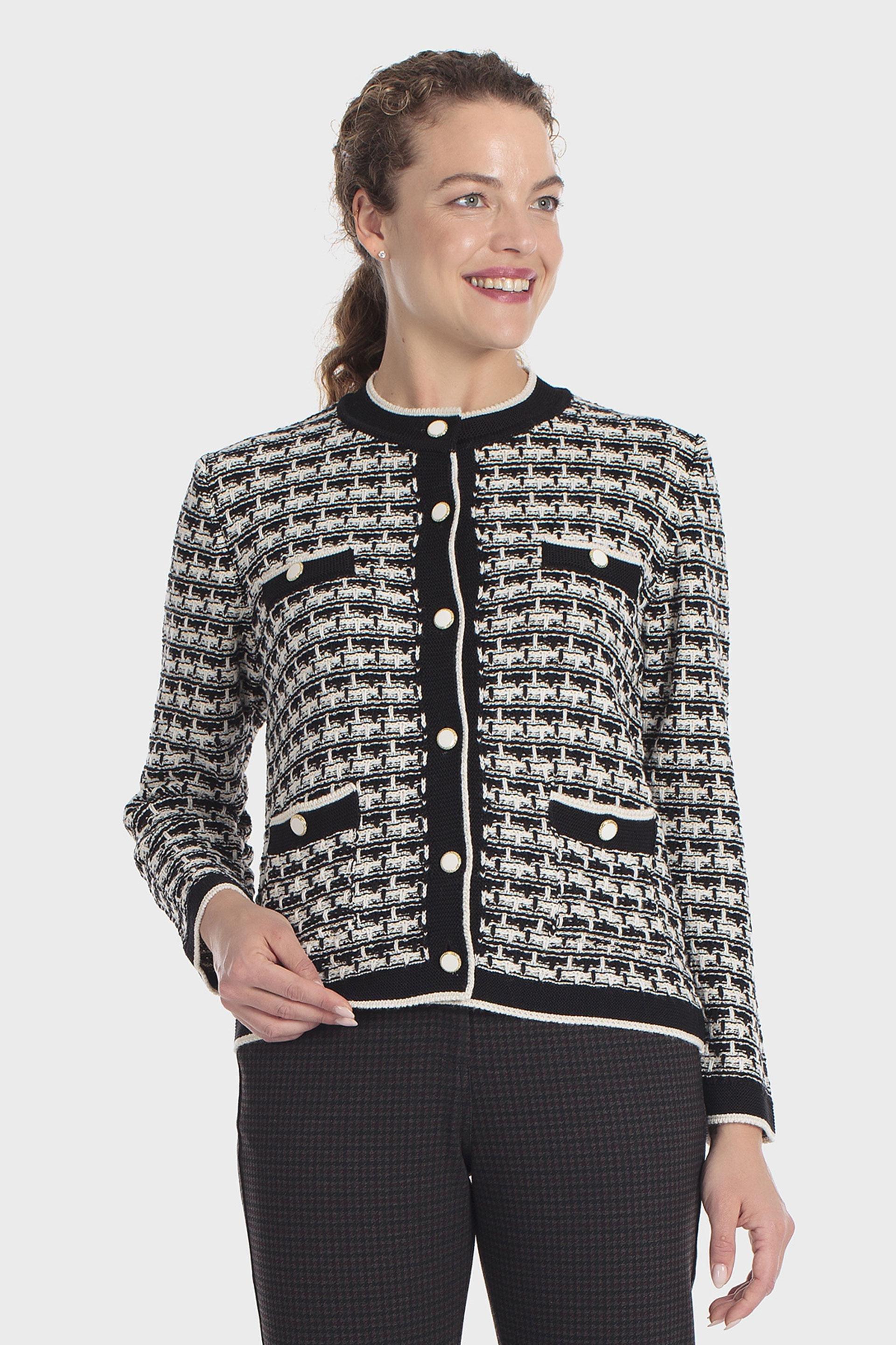 Metallic Thread Tweed Jacket Black, Black, medium
