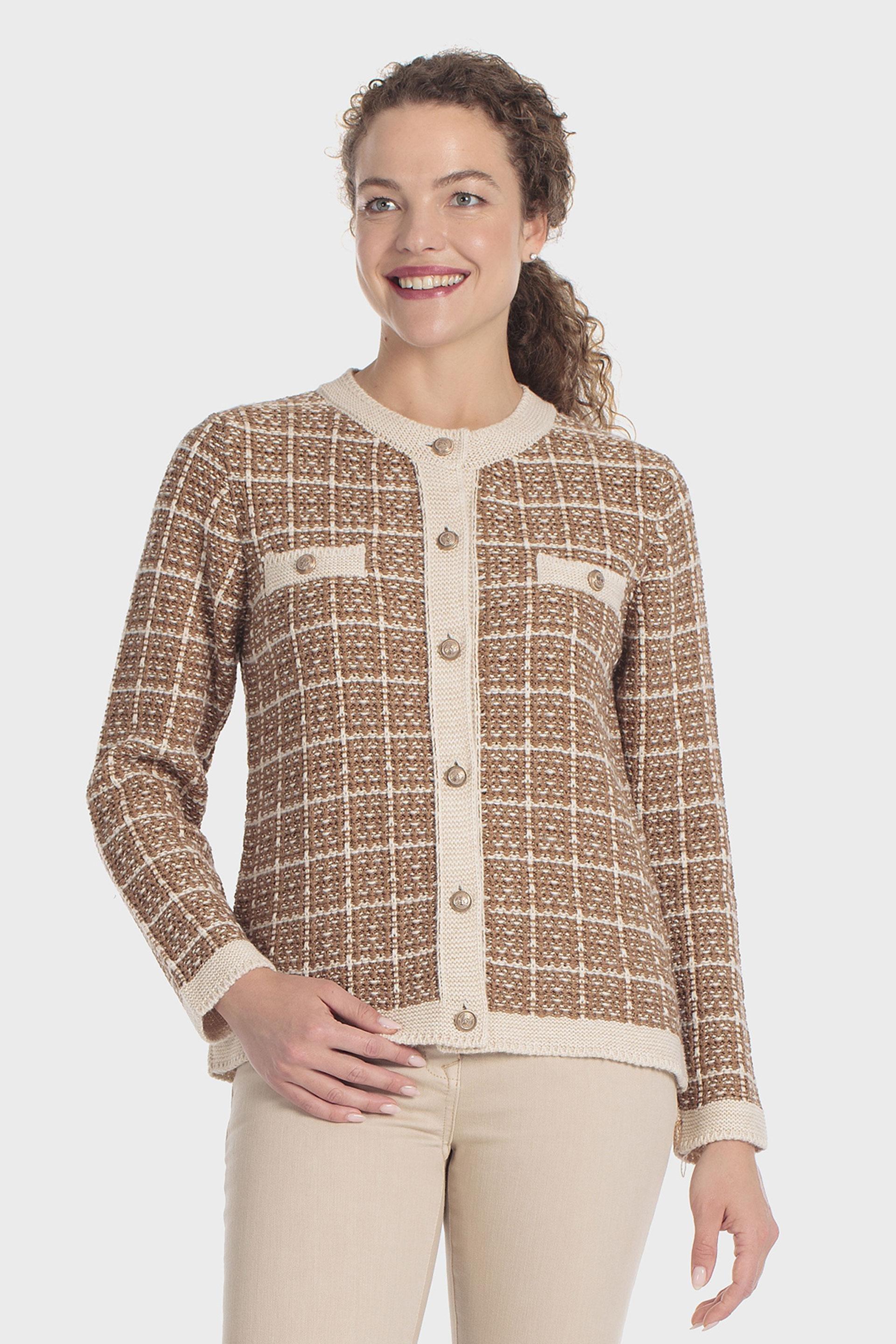 Checked Knit Jacket Beige, Beige, medium