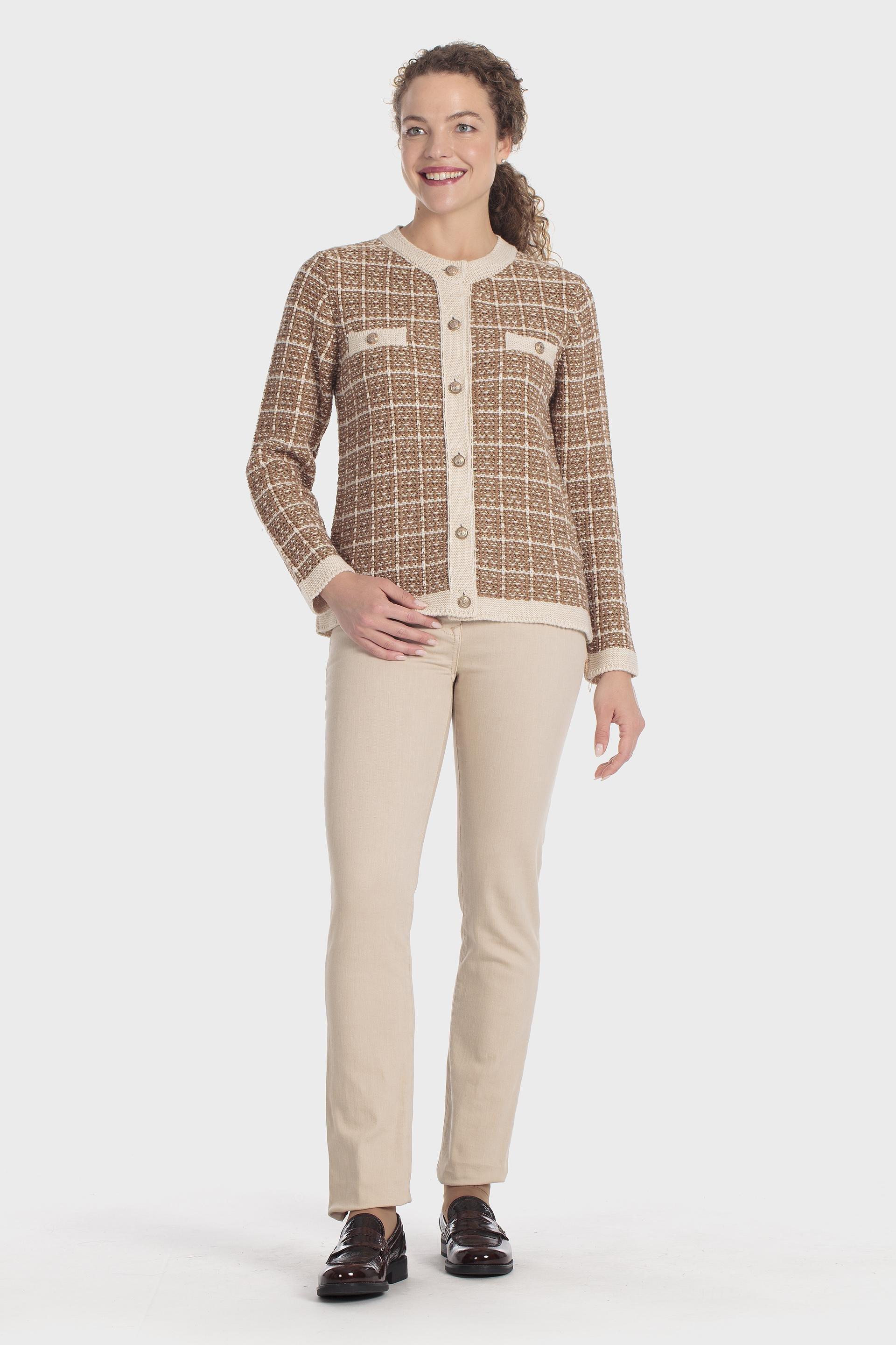 Checked Knit Jacket Beige, Beige, medium
