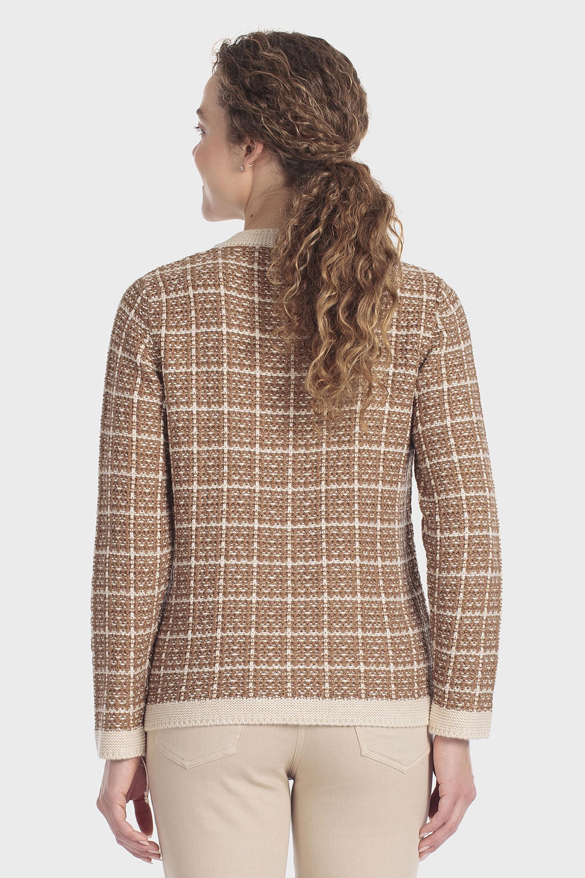 Checked Knit Jacket Beige, Beige, large image number 2