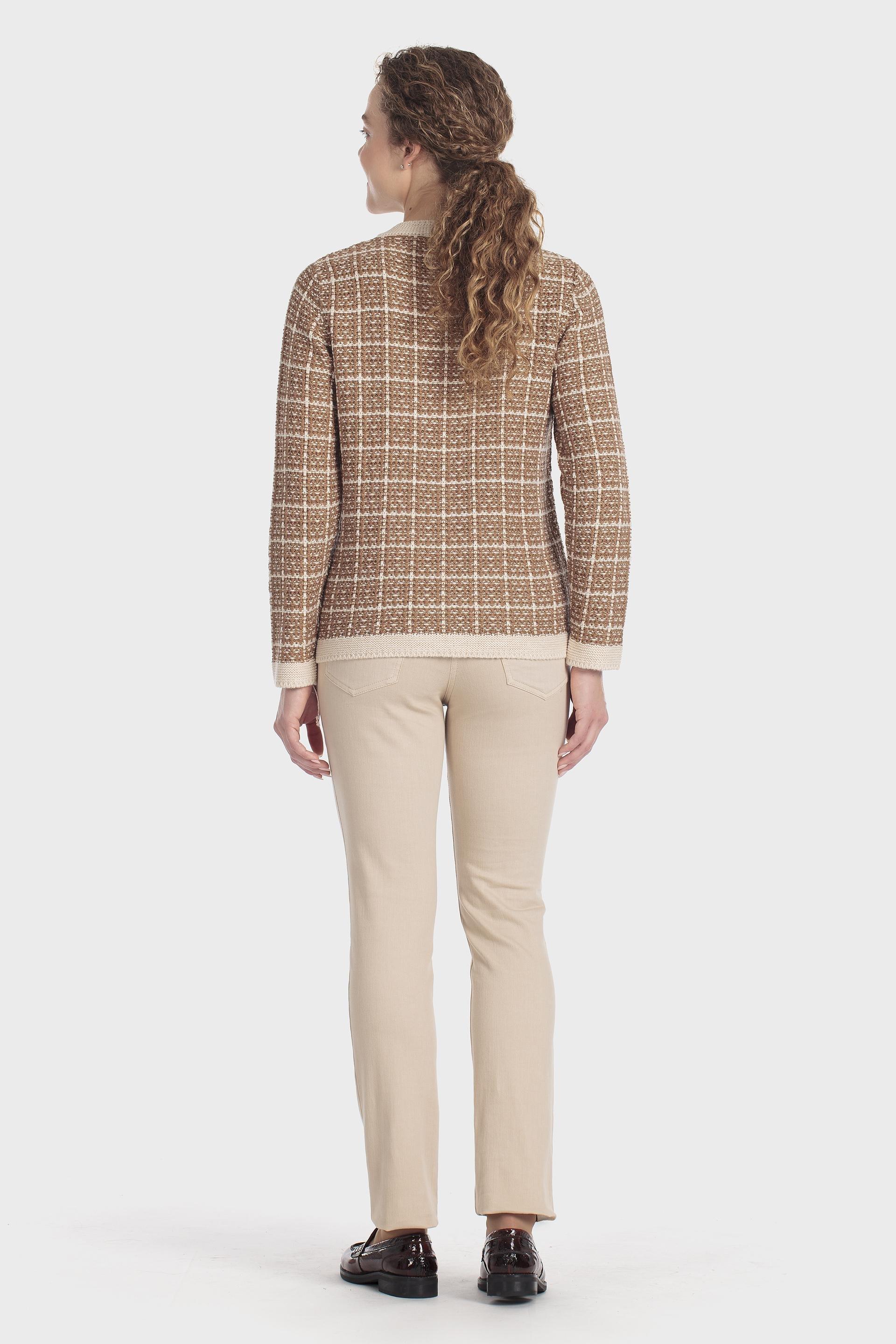 Checked Knit Jacket Beige, Beige, large image number 3