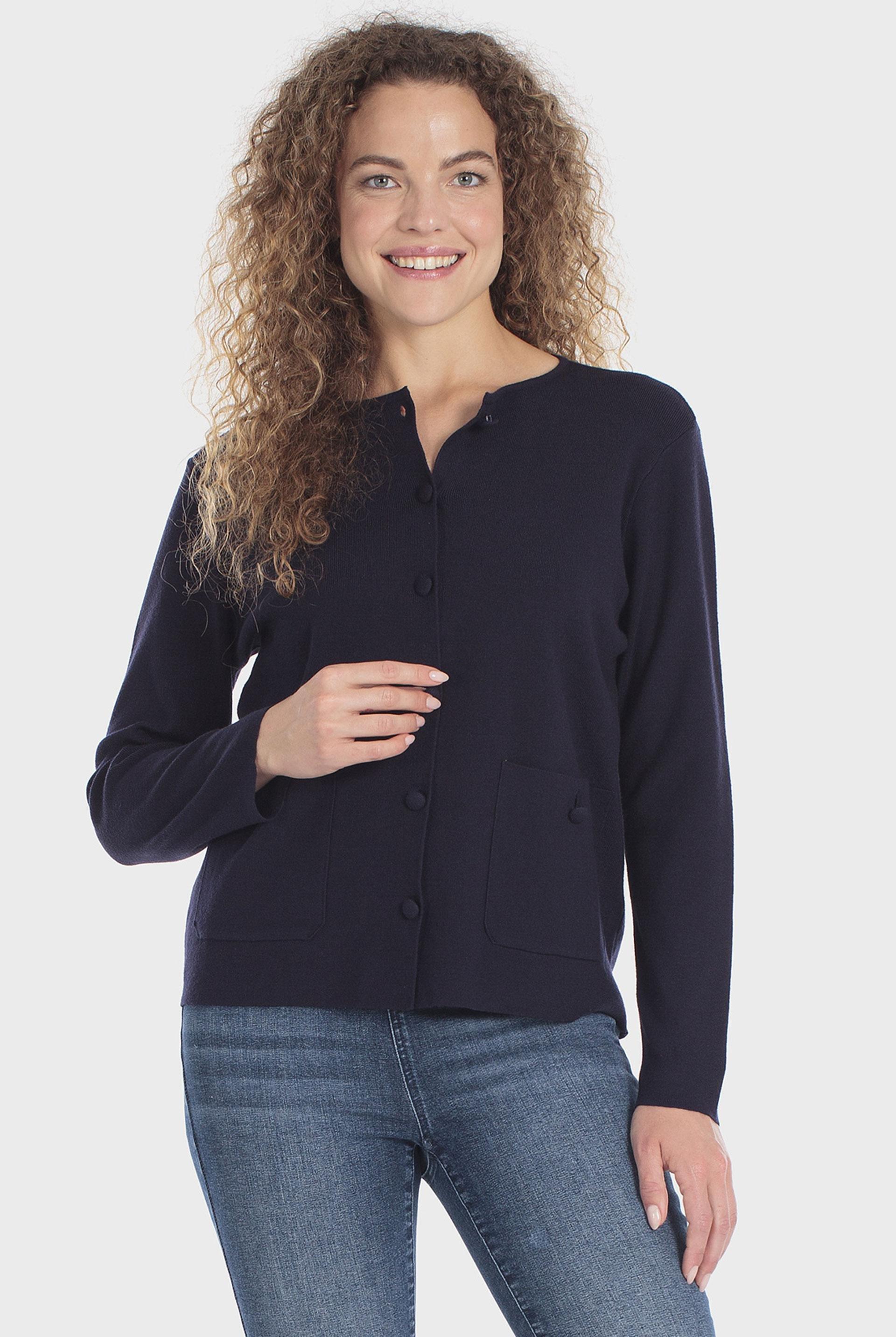 Buttoned Knit Jacket Navy, Blue Navy, medium