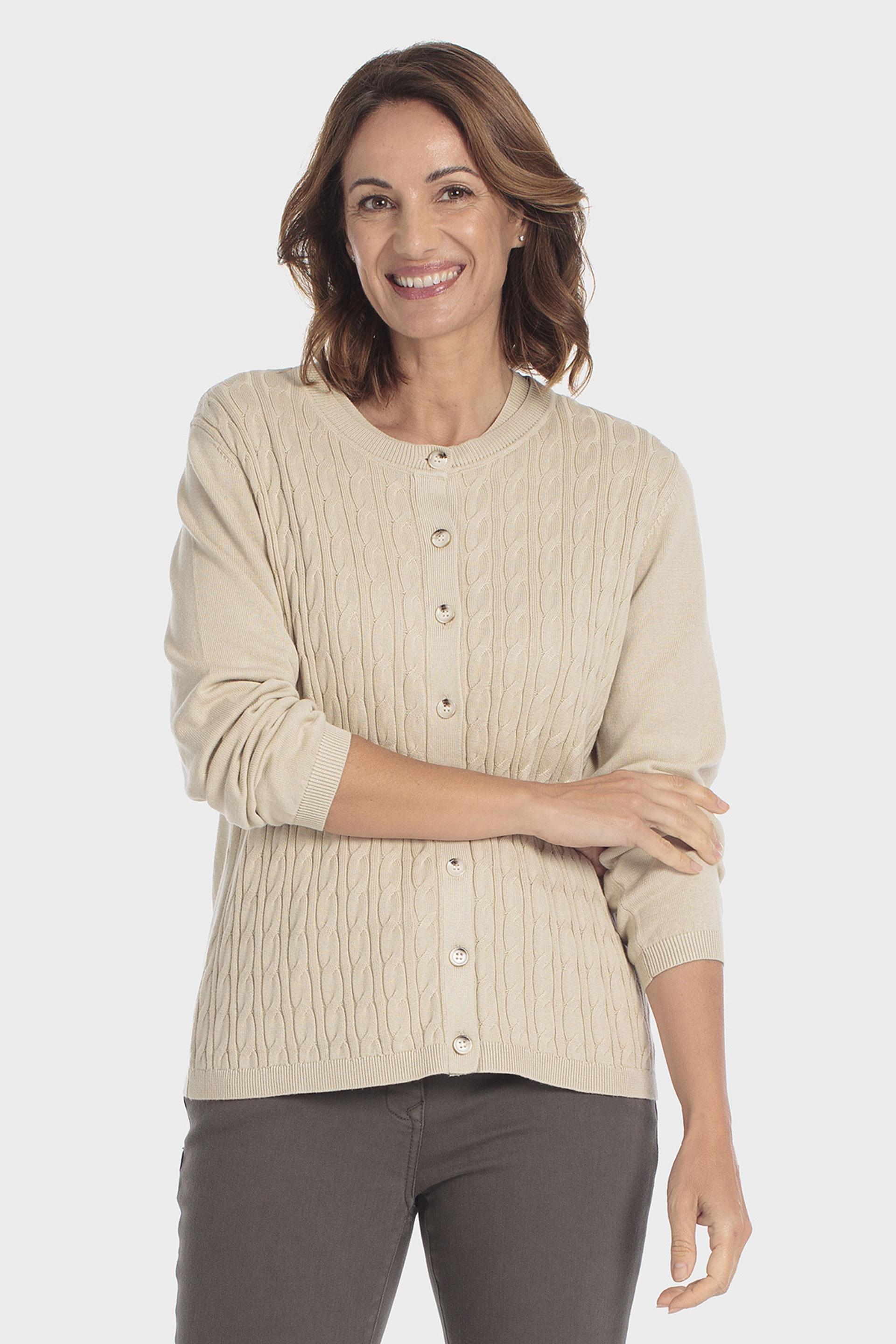 Cable Knit Buttoned Jacket Beige, Beige, large image number 0