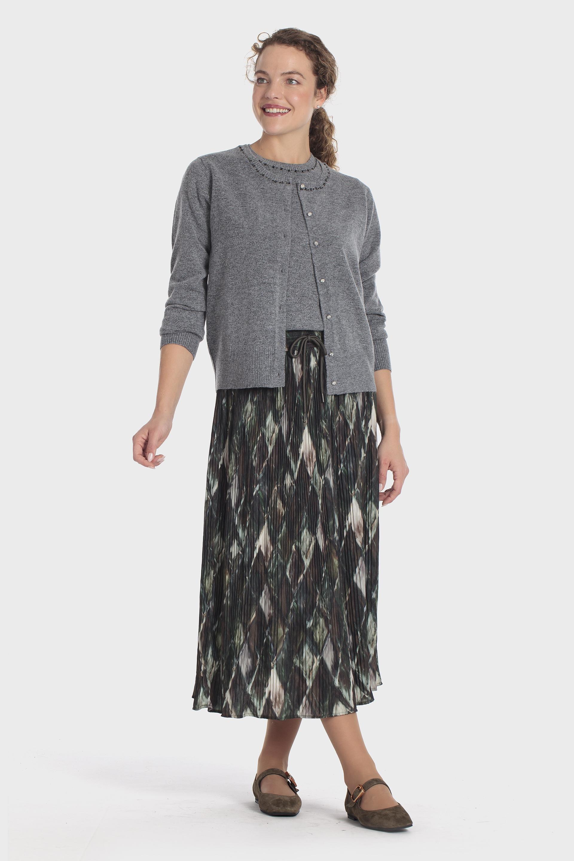 Beaded Round Neck Knit Jacket Grey, Grey Melange, medium