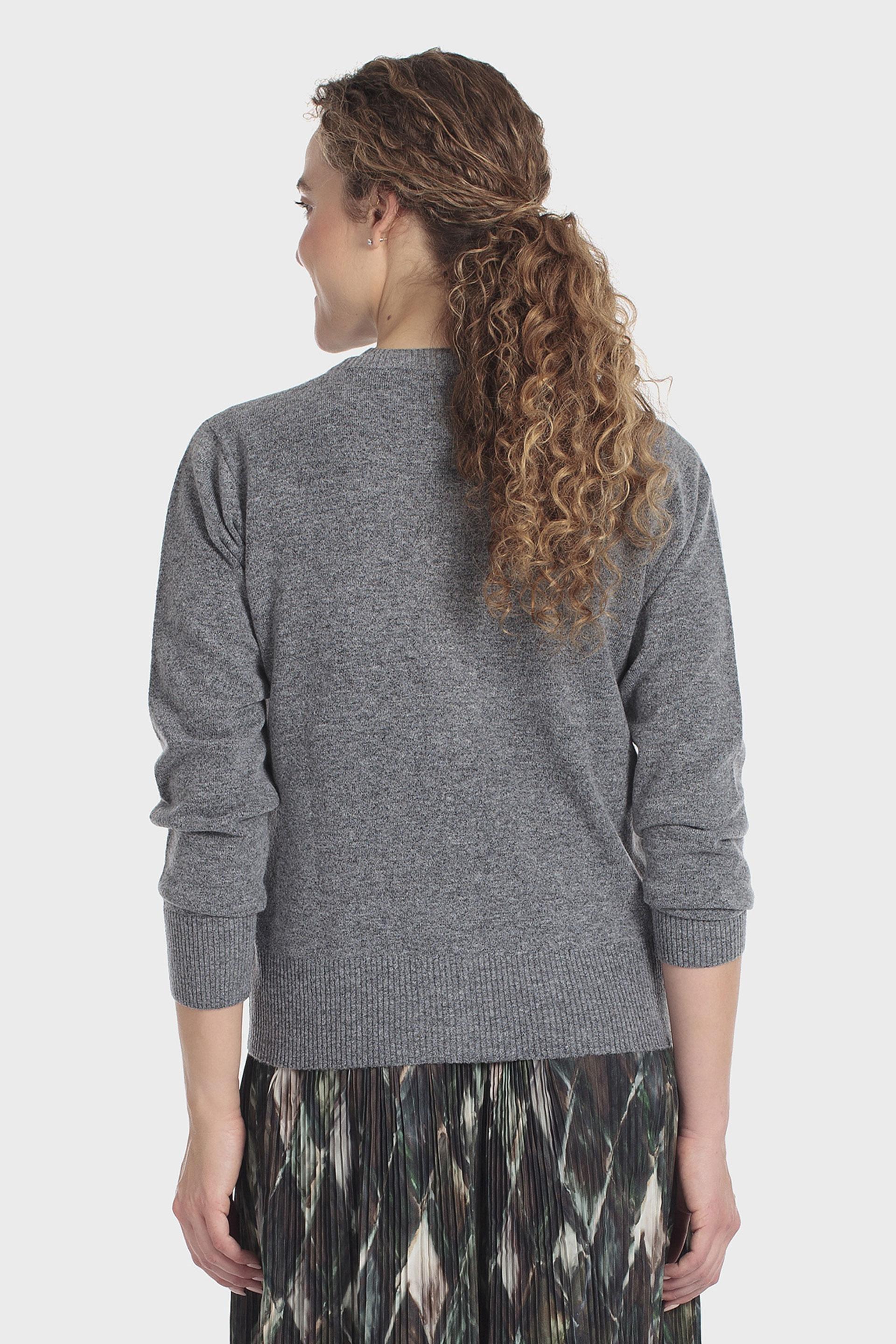 Beaded Round Neck Knit Jacket Grey, Grey Melange, medium
