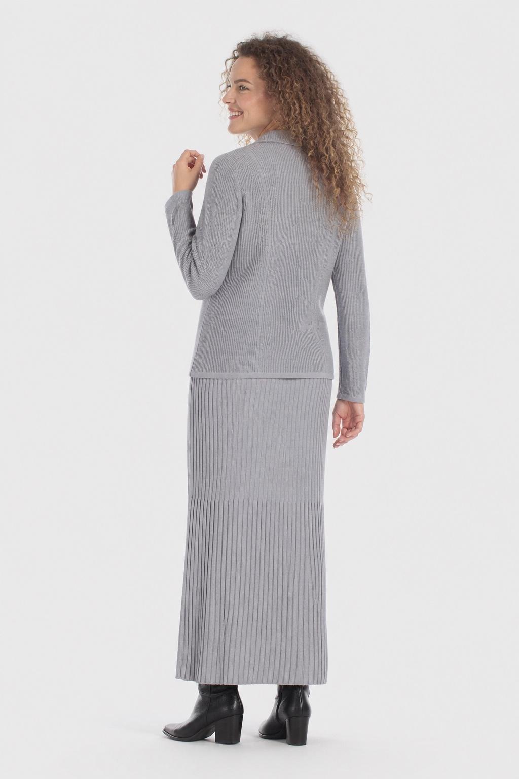 Ribbed Knit Midi Skirt Grey, Grey Melange, large image number 3