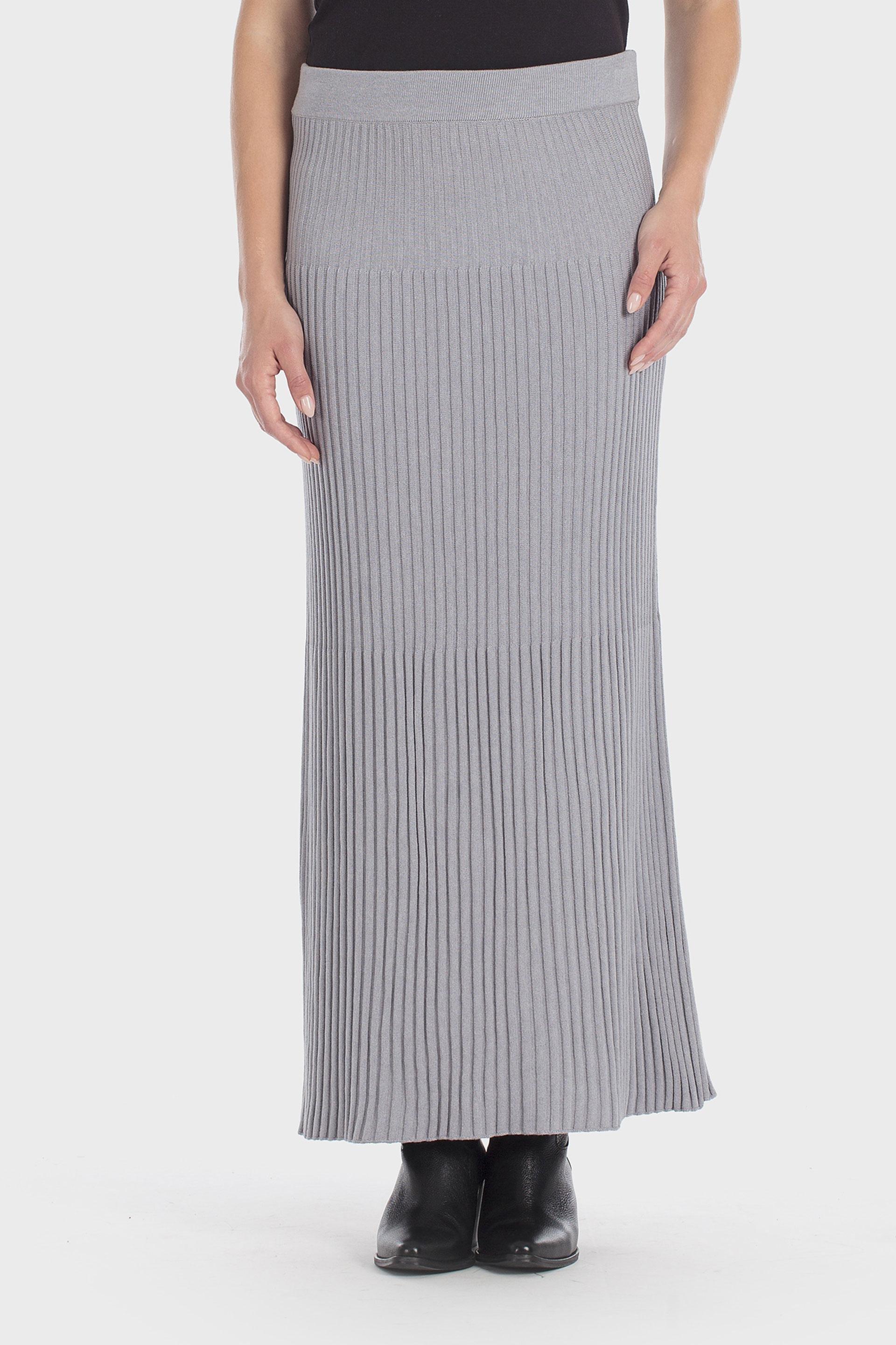 Ribbed Knit Midi Skirt Grey, Grey Melange, large image number 4