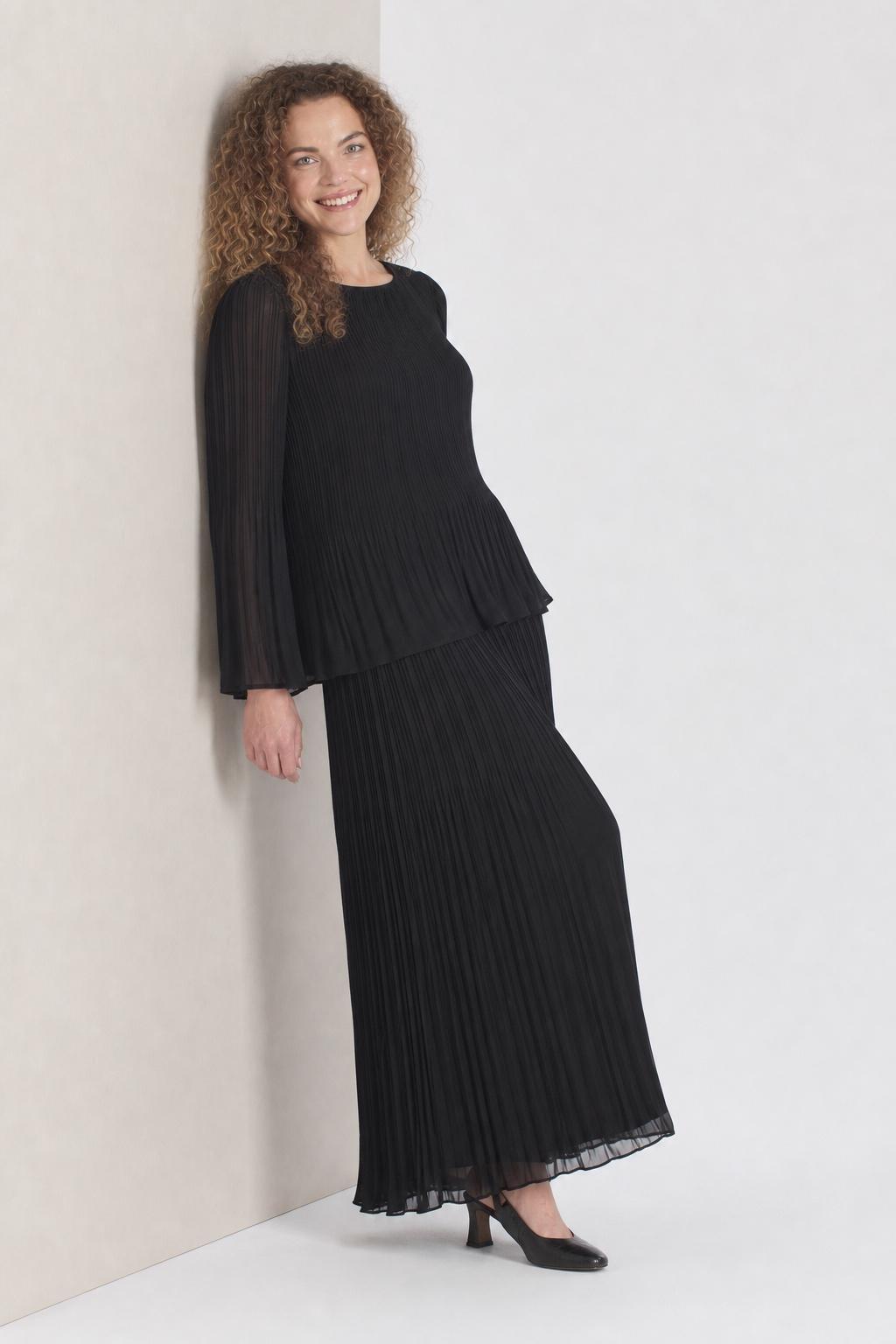 Pleated Midi Skirt Black, Black, large image number 1