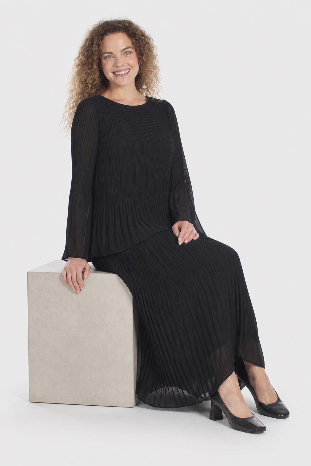 Pleated Midi Skirt Black, Black, large image number 3