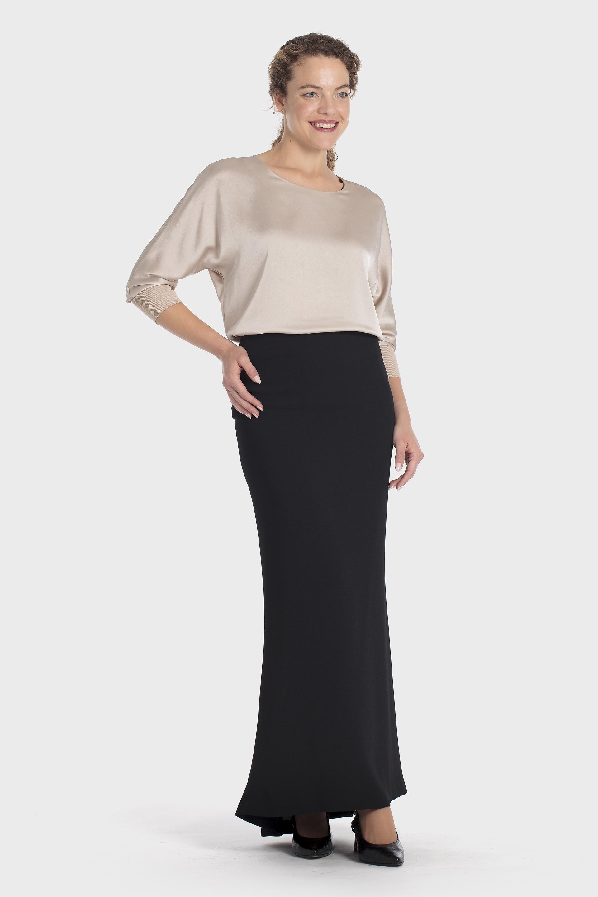 Asymmetric Hem Long Skirt Black, Black, medium