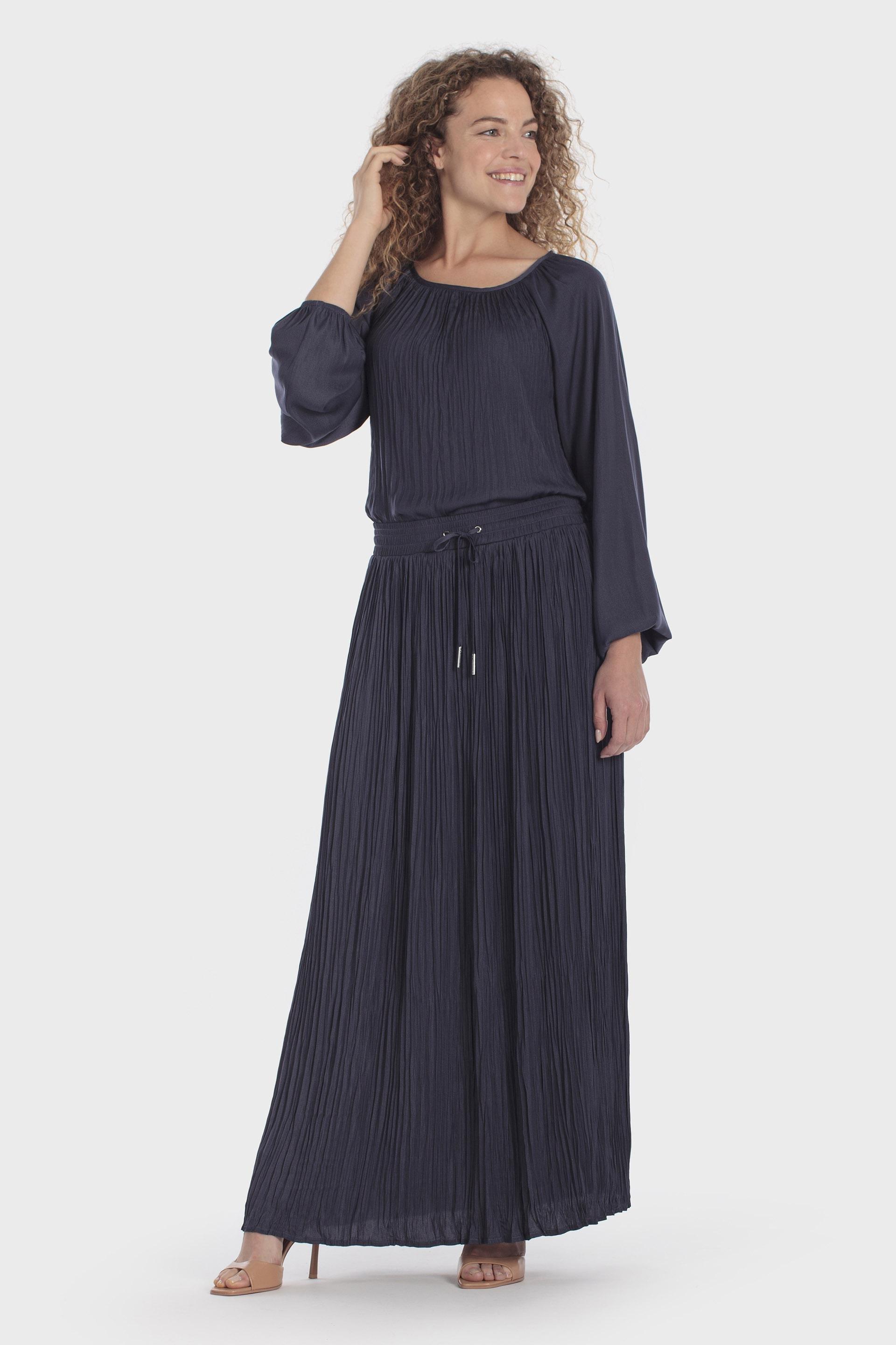 Blue Long Pleated Skirt, Blue Navy, medium