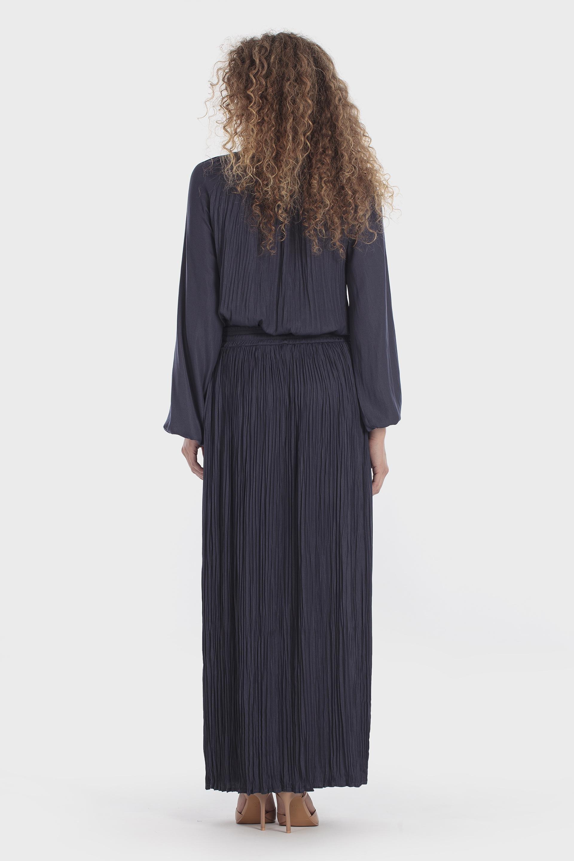 Blue Long Pleated Skirt, Blue Navy, medium
